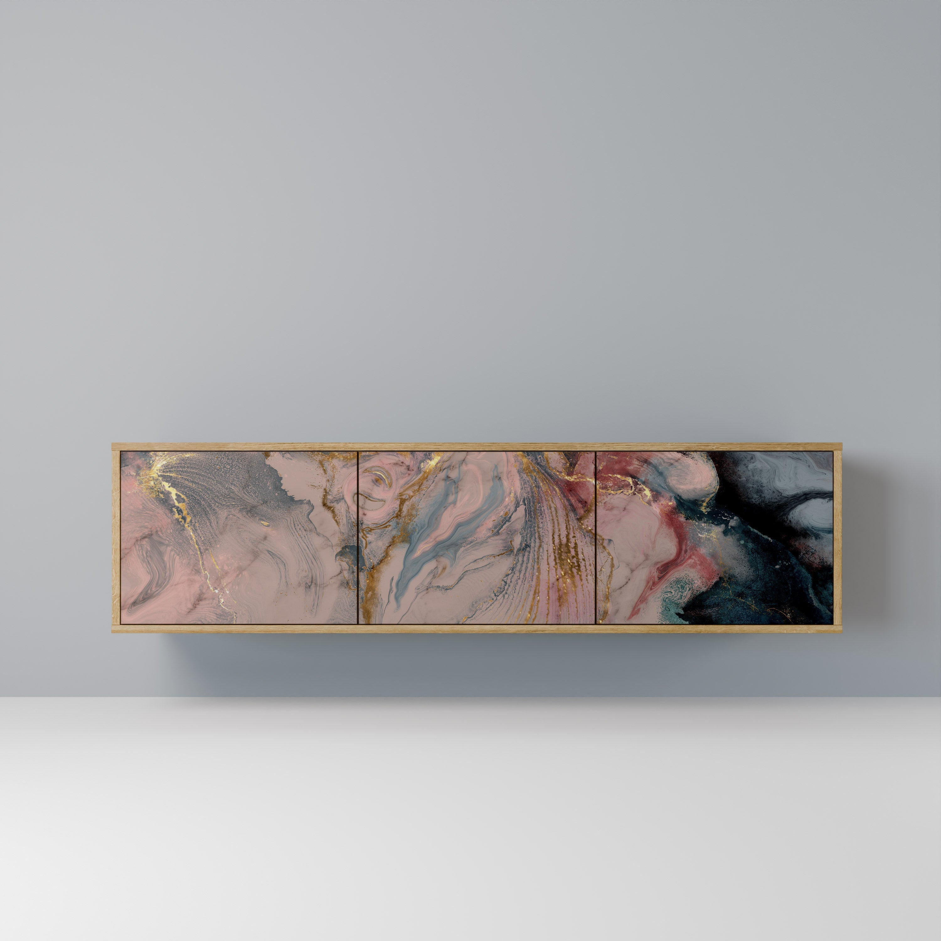 Βάση τηλεόρασης GILDED SWIRLS με 3 πόρτες σε όψη δρυός