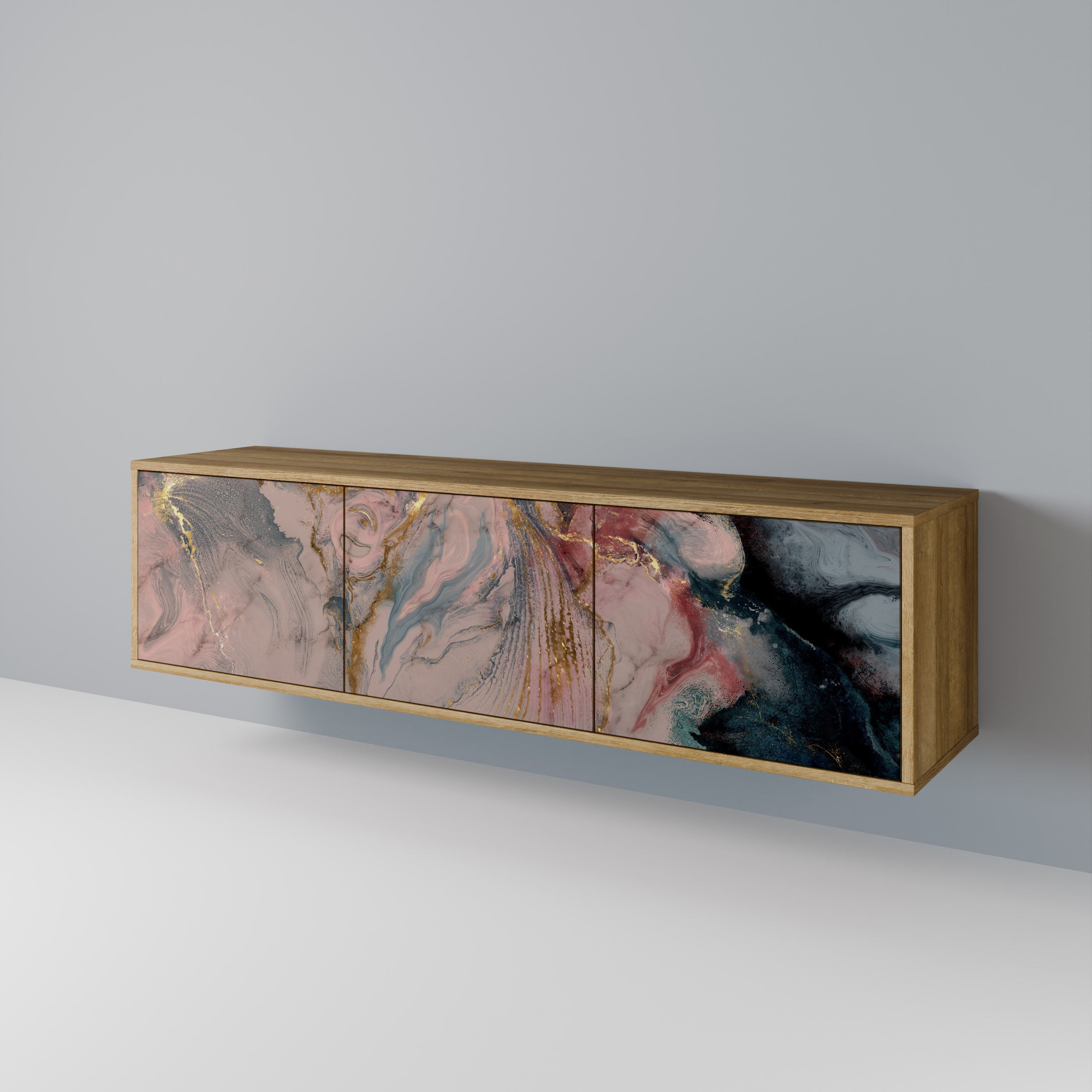 Βάση τηλεόρασης GILDED SWIRLS με 3 πόρτες σε όψη δρυός
