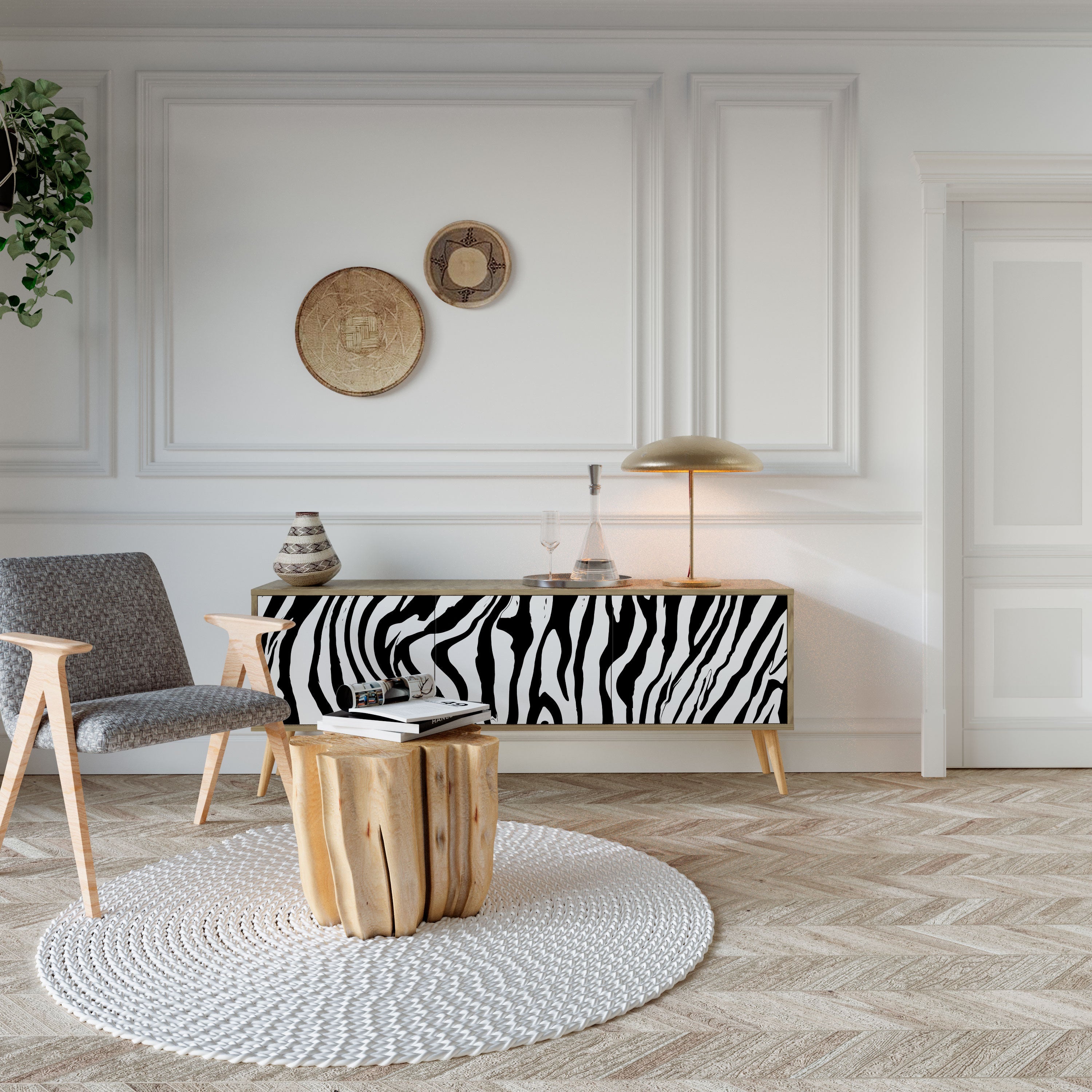Βάση τηλεόρασης SPLENDID ZEBRA με 3 πόρτες σε εφέ δρυός