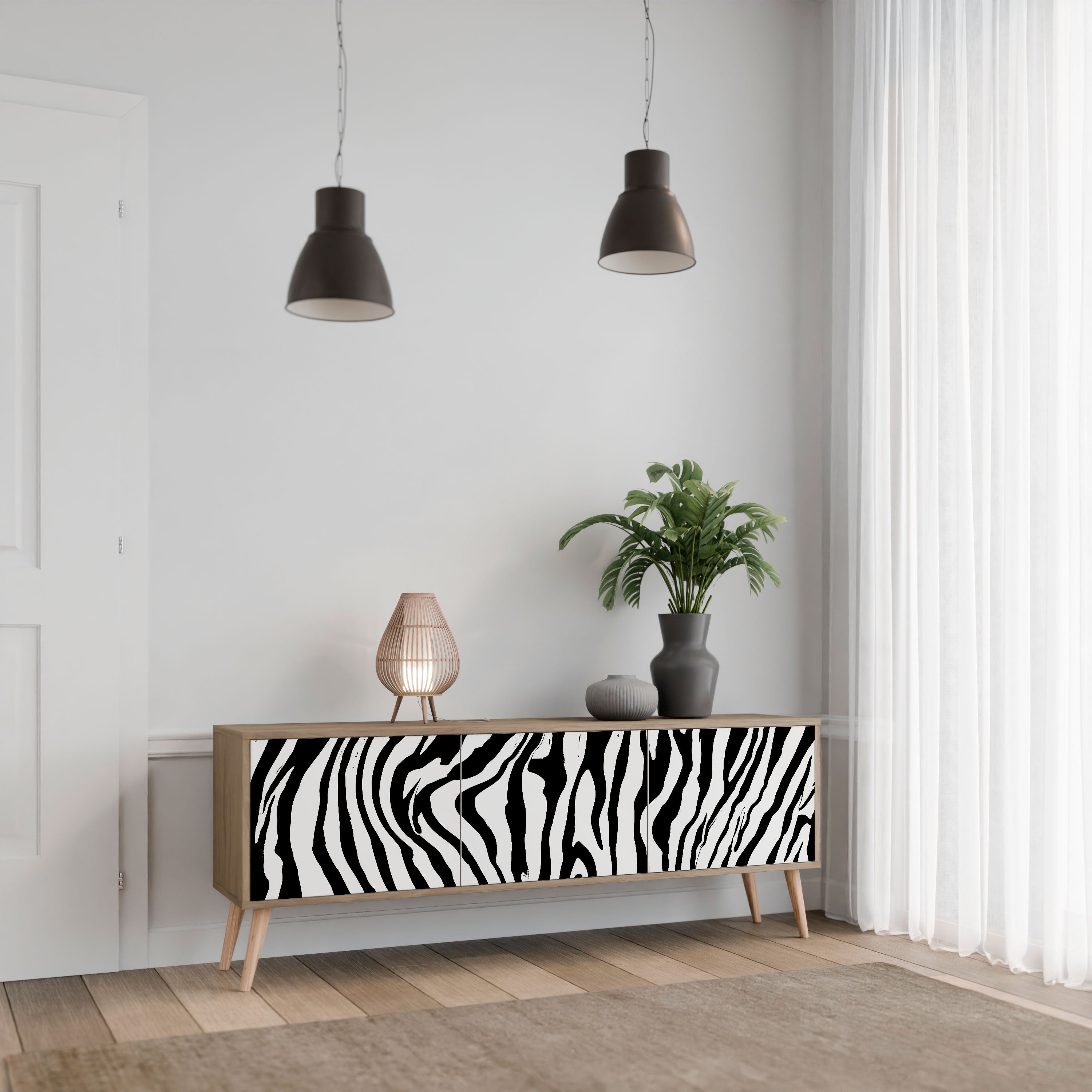 Βάση τηλεόρασης SPLENDID ZEBRA με 3 πόρτες σε εφέ δρυός