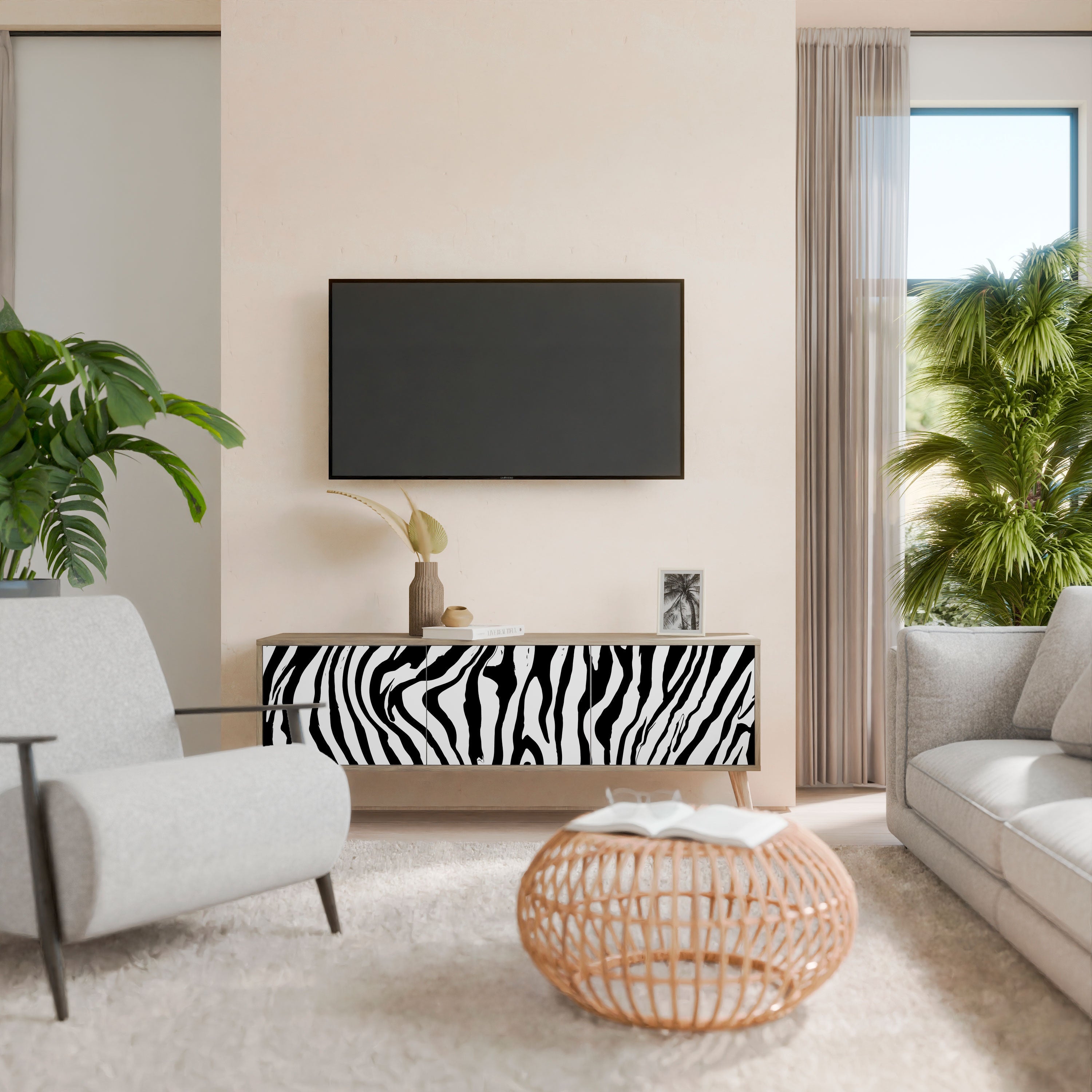Βάση τηλεόρασης SPLENDID ZEBRA με 3 πόρτες σε εφέ δρυός