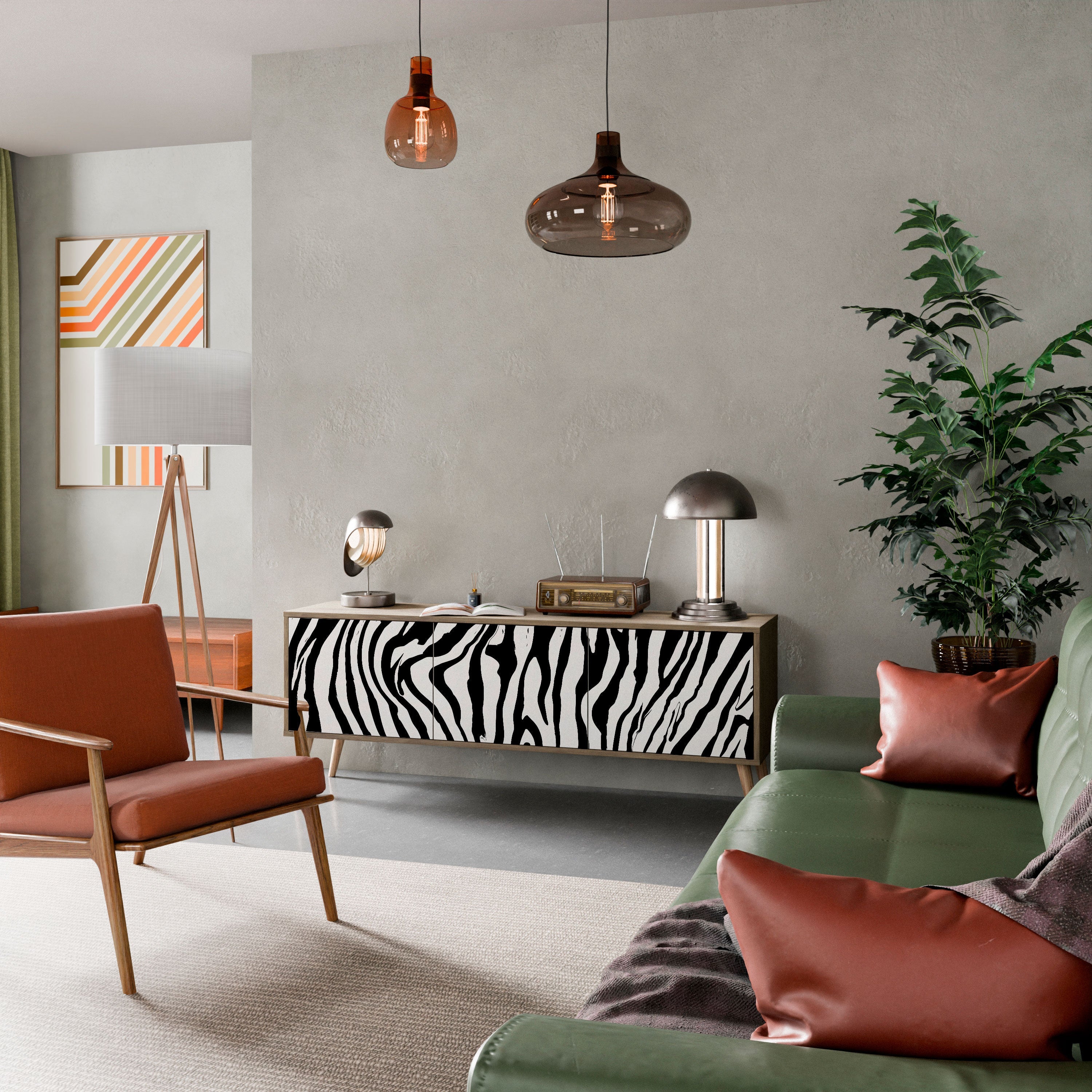 Βάση τηλεόρασης SPLENDID ZEBRA με 3 πόρτες σε εφέ δρυός