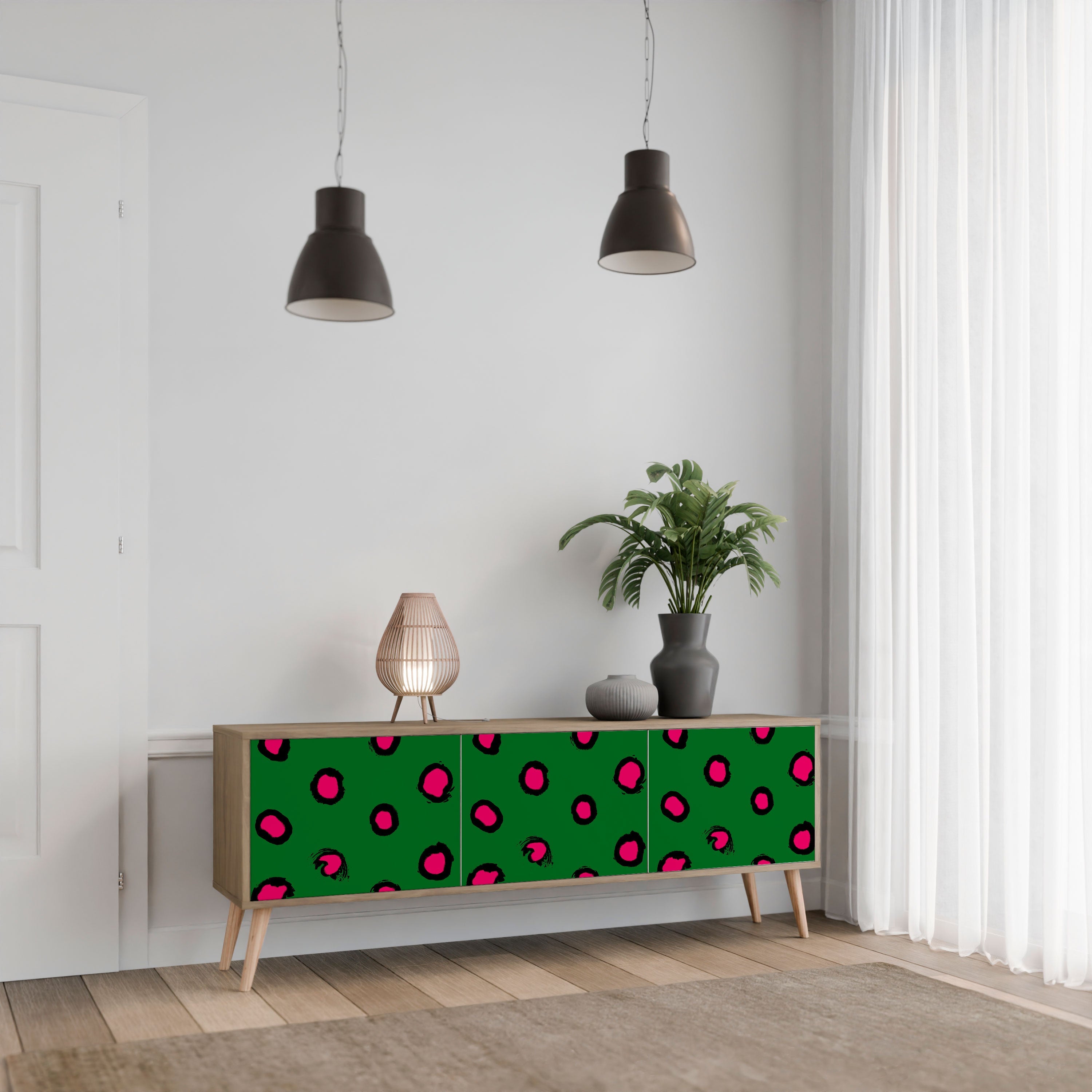 Βάση τηλεόρασης FUNKY SPOTS με 3 πόρτες σε εφέ δρυός
