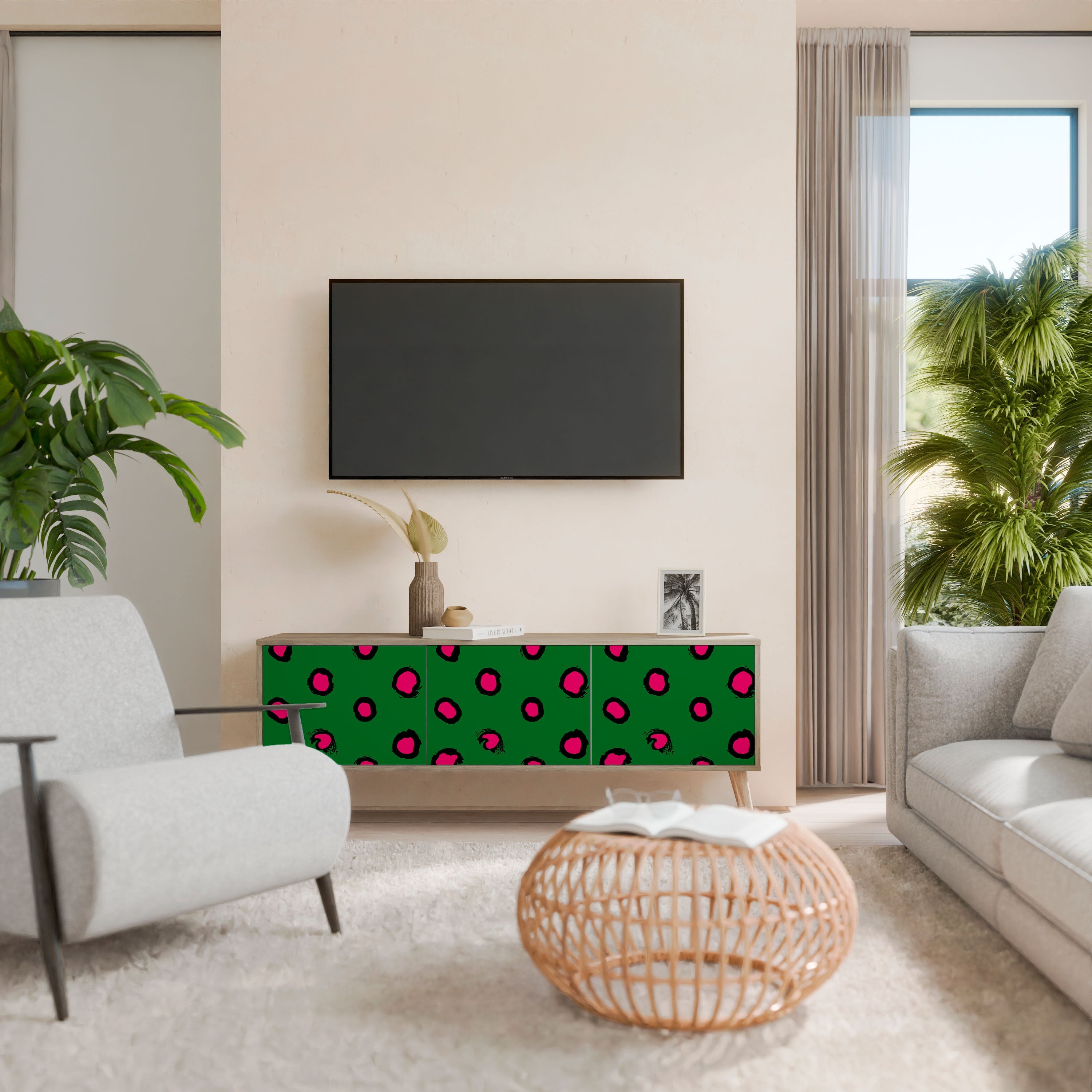 Βάση τηλεόρασης FUNKY SPOTS με 3 πόρτες σε εφέ δρυός