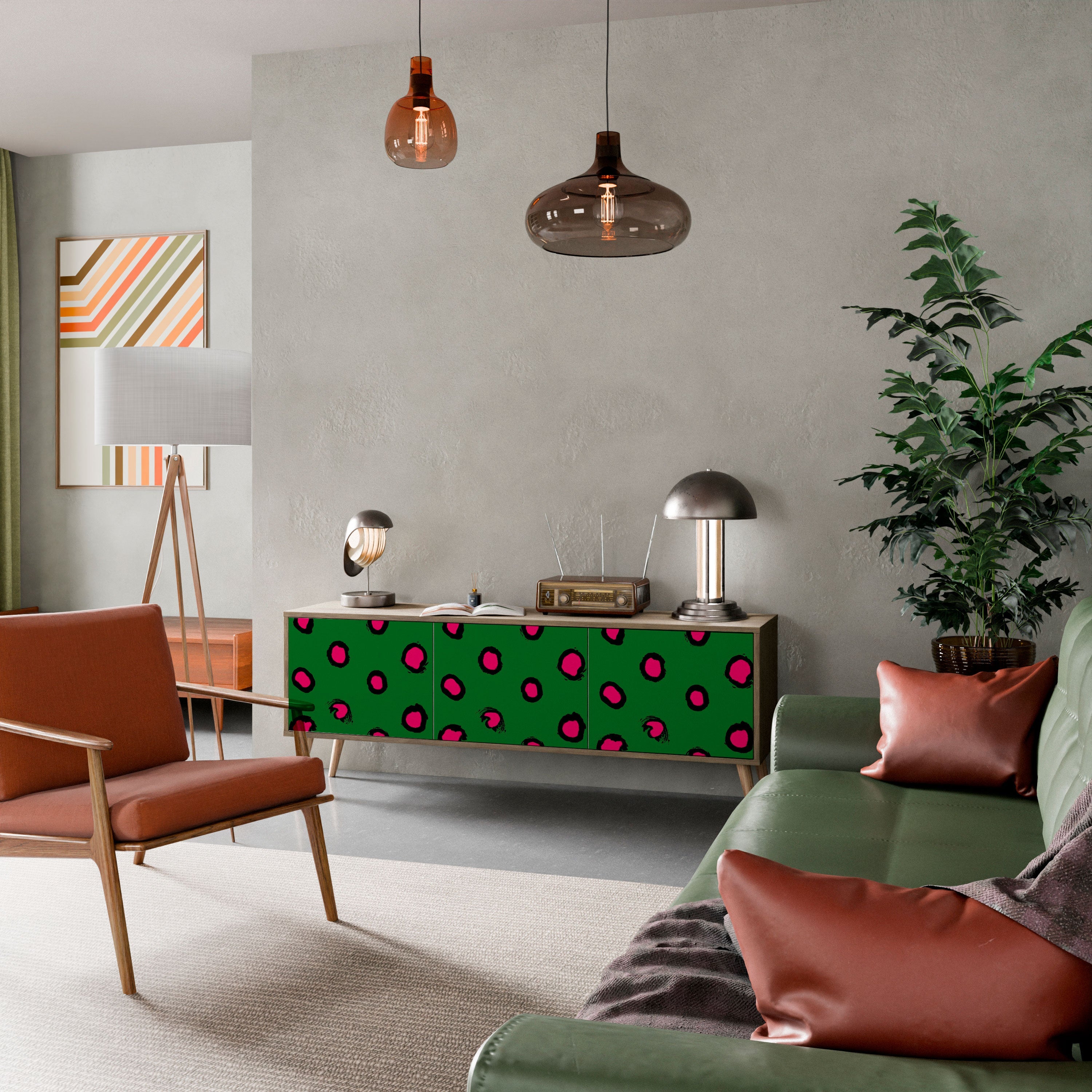 Βάση τηλεόρασης FUNKY SPOTS με 3 πόρτες σε εφέ δρυός