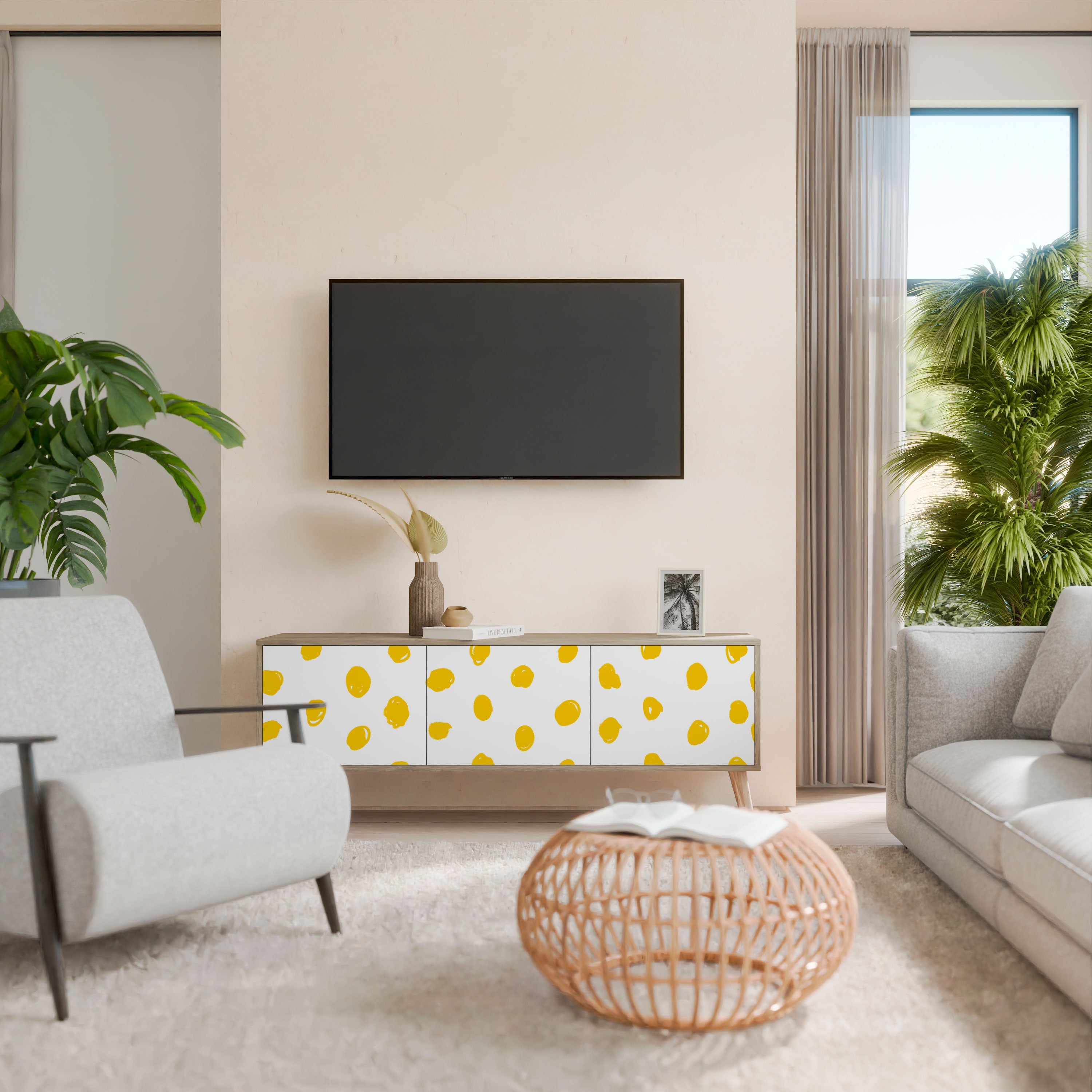 Βάση τηλεόρασης RADIANT REVERIE με 3 πόρτες σε όψη δρυός