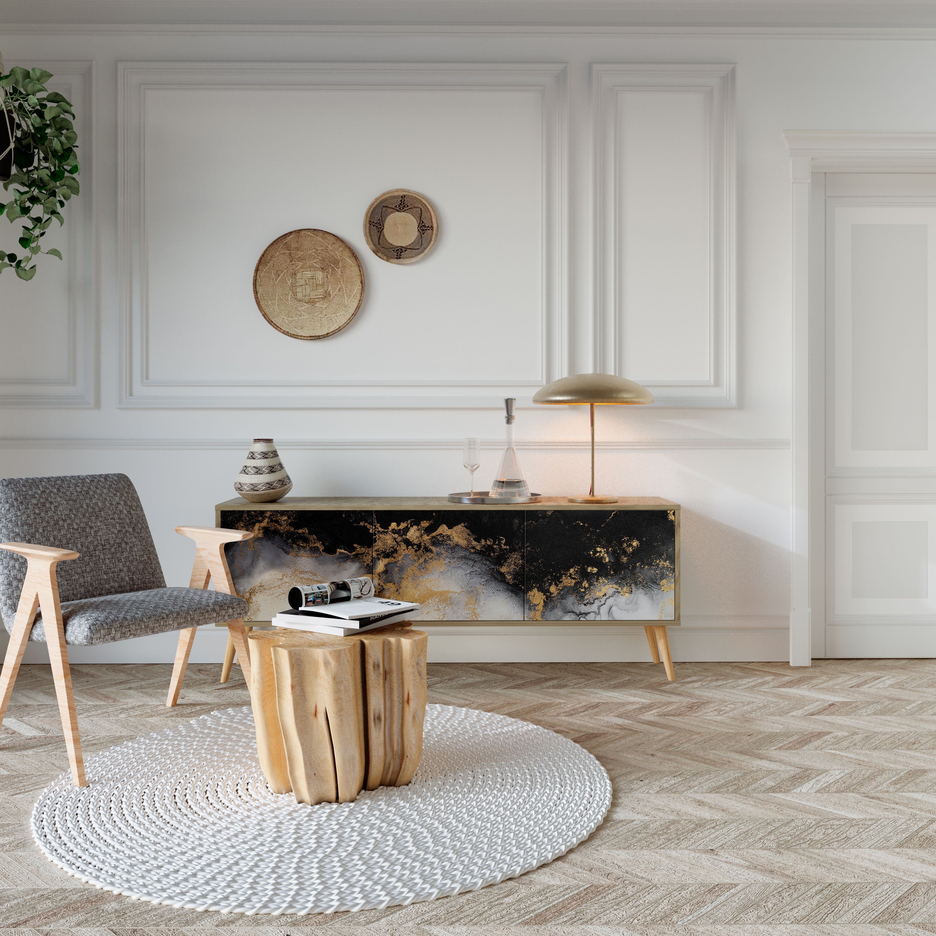 Βάση τηλεόρασης MARBLE OF TOMMORROW με 3 πόρτες σε όψη δρυός