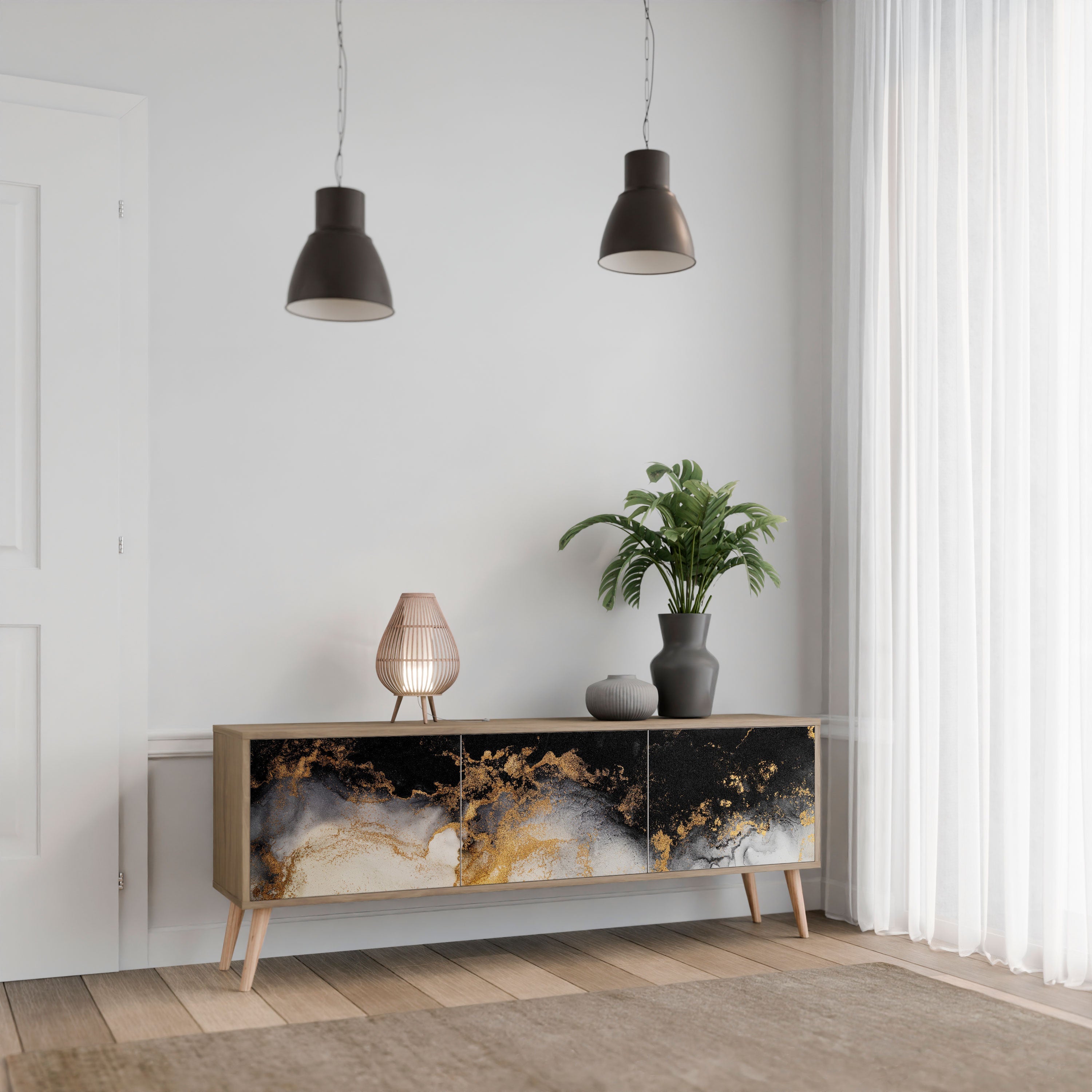 Βάση τηλεόρασης MARBLE OF TOMMORROW με 3 πόρτες σε όψη δρυός