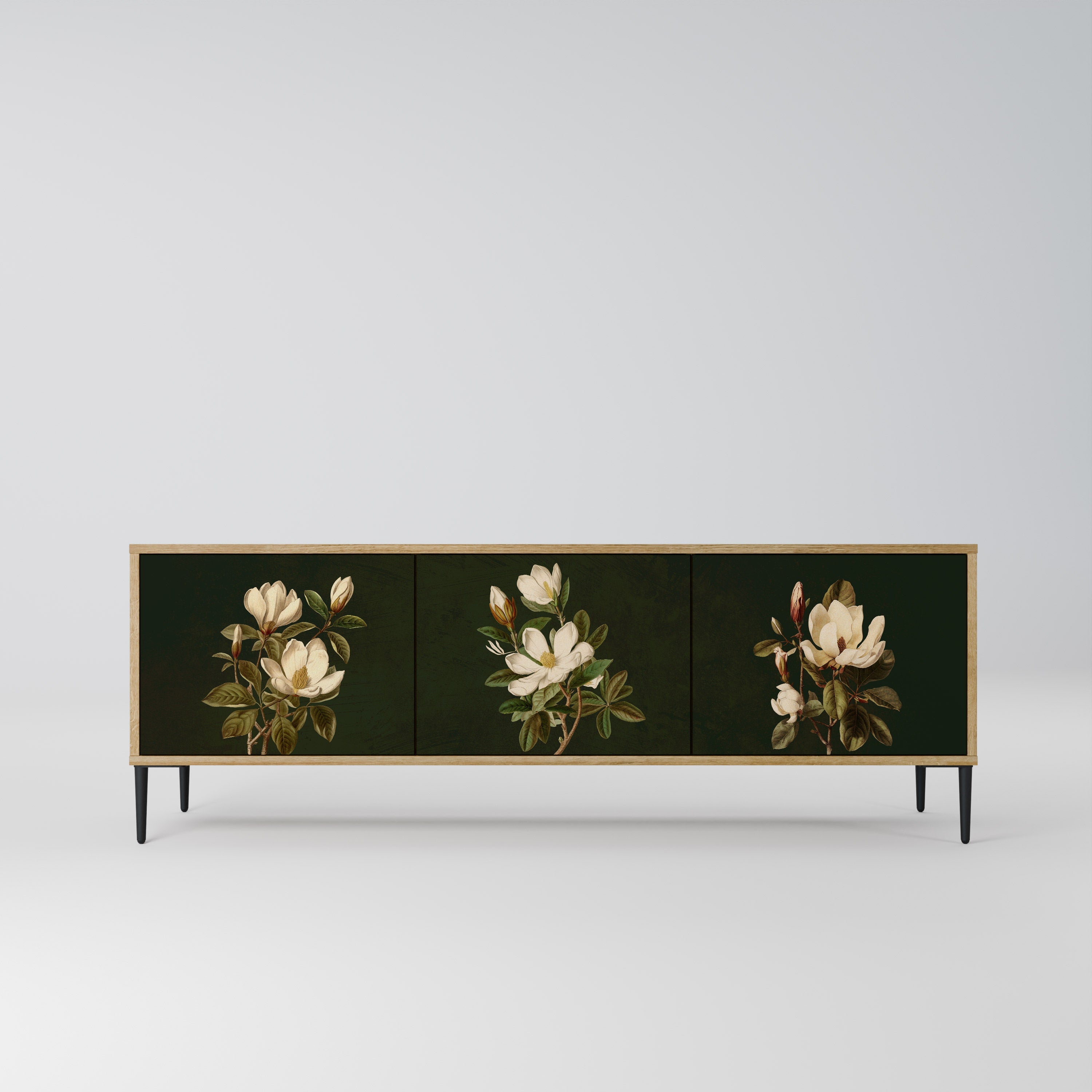 Τρίθυρη βάση τηλεόρασης FLORAL NOIR σε εφέ δρυός