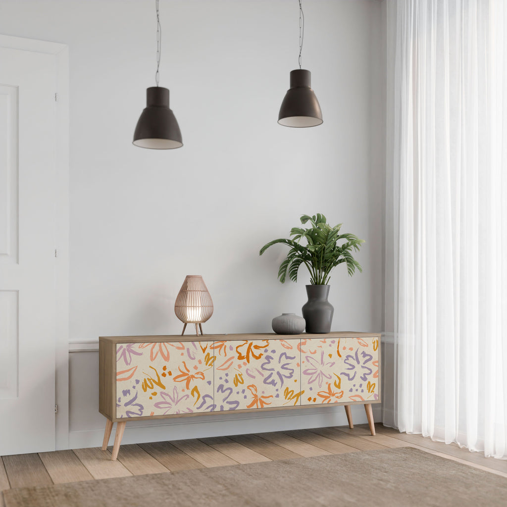 SPRING WHIMSY 3-Door TV Stand in Oak Effect
