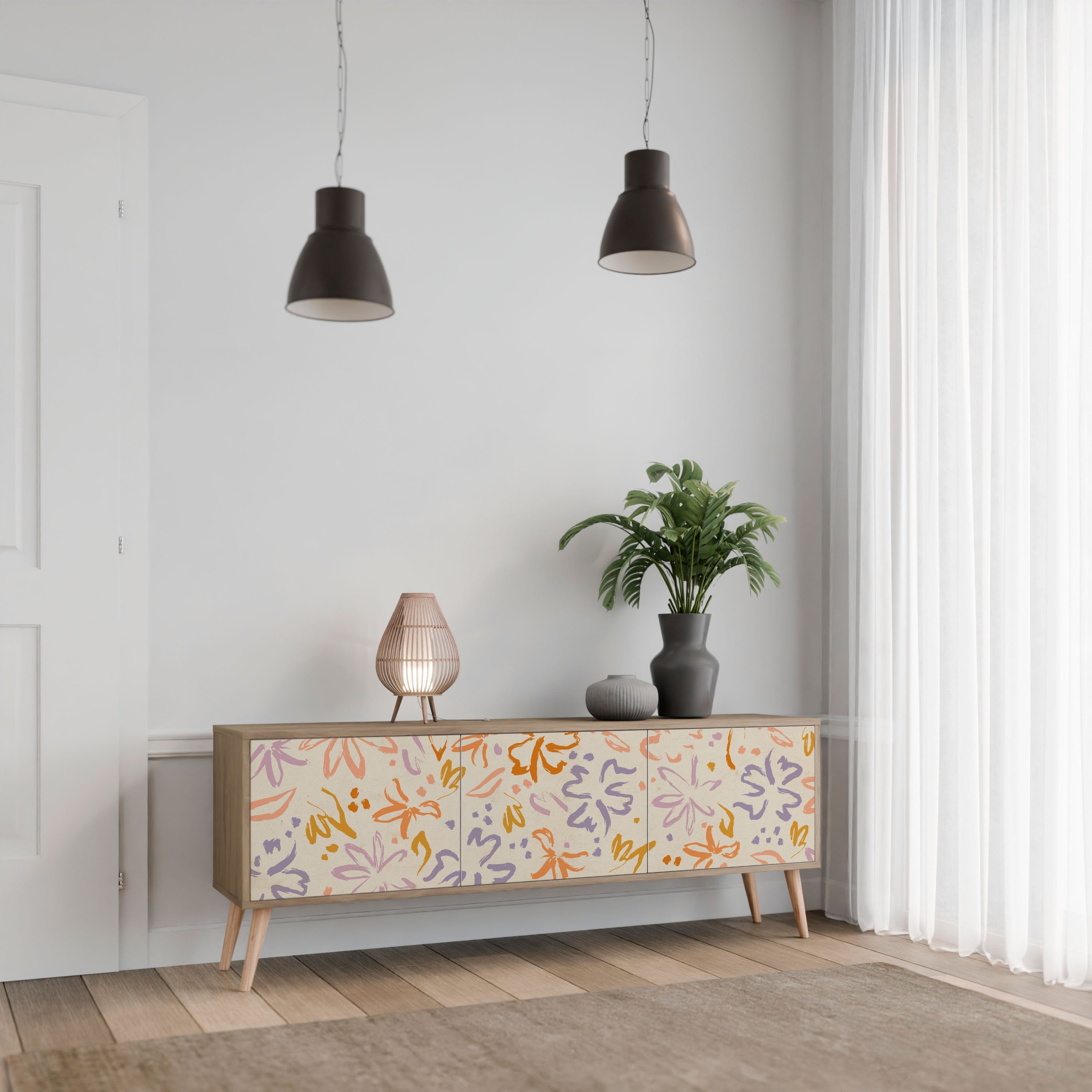 Βάση τηλεόρασης SPRING WHIMSY με 3 πόρτες σε όψη δρυός