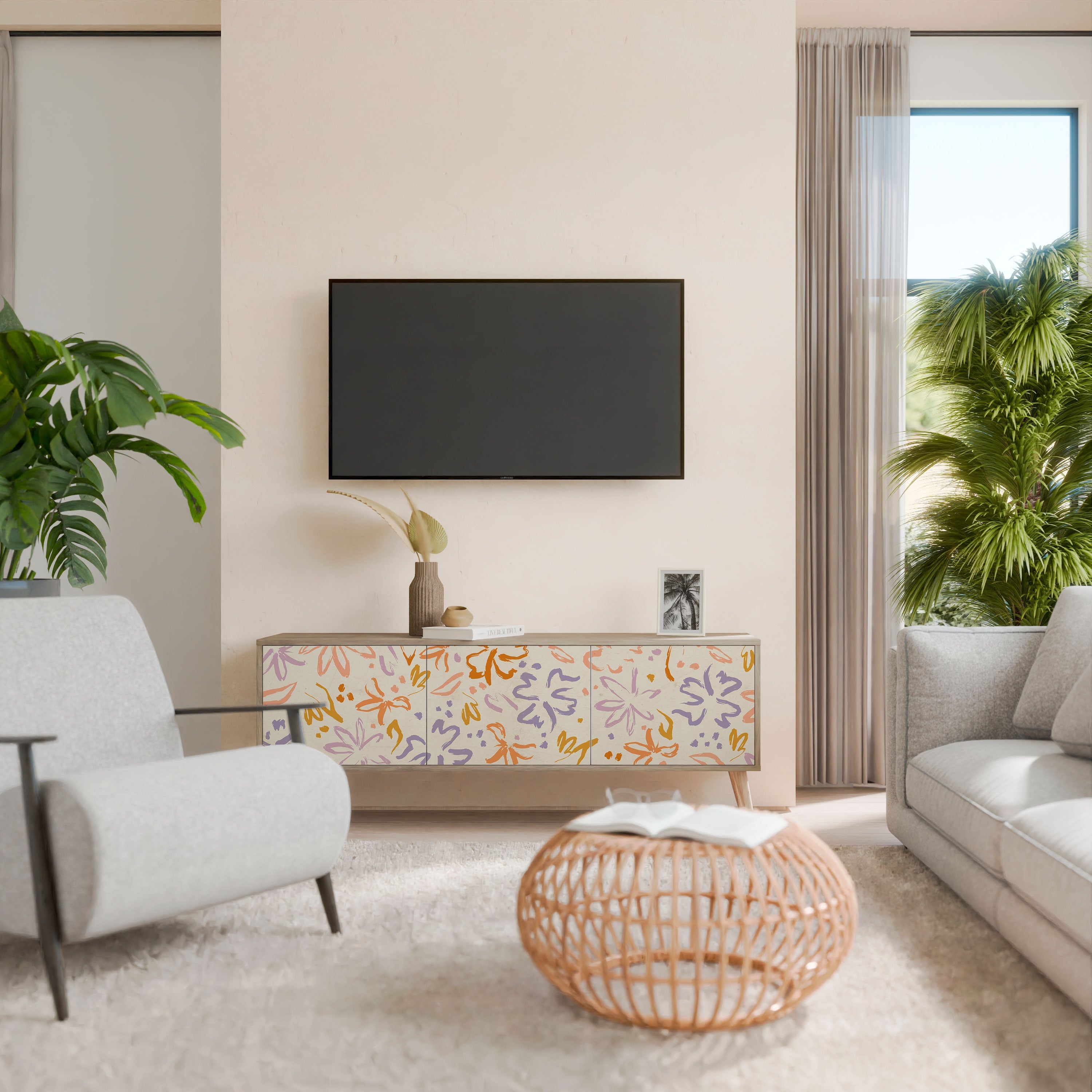 Βάση τηλεόρασης SPRING WHIMSY με 3 πόρτες σε όψη δρυός