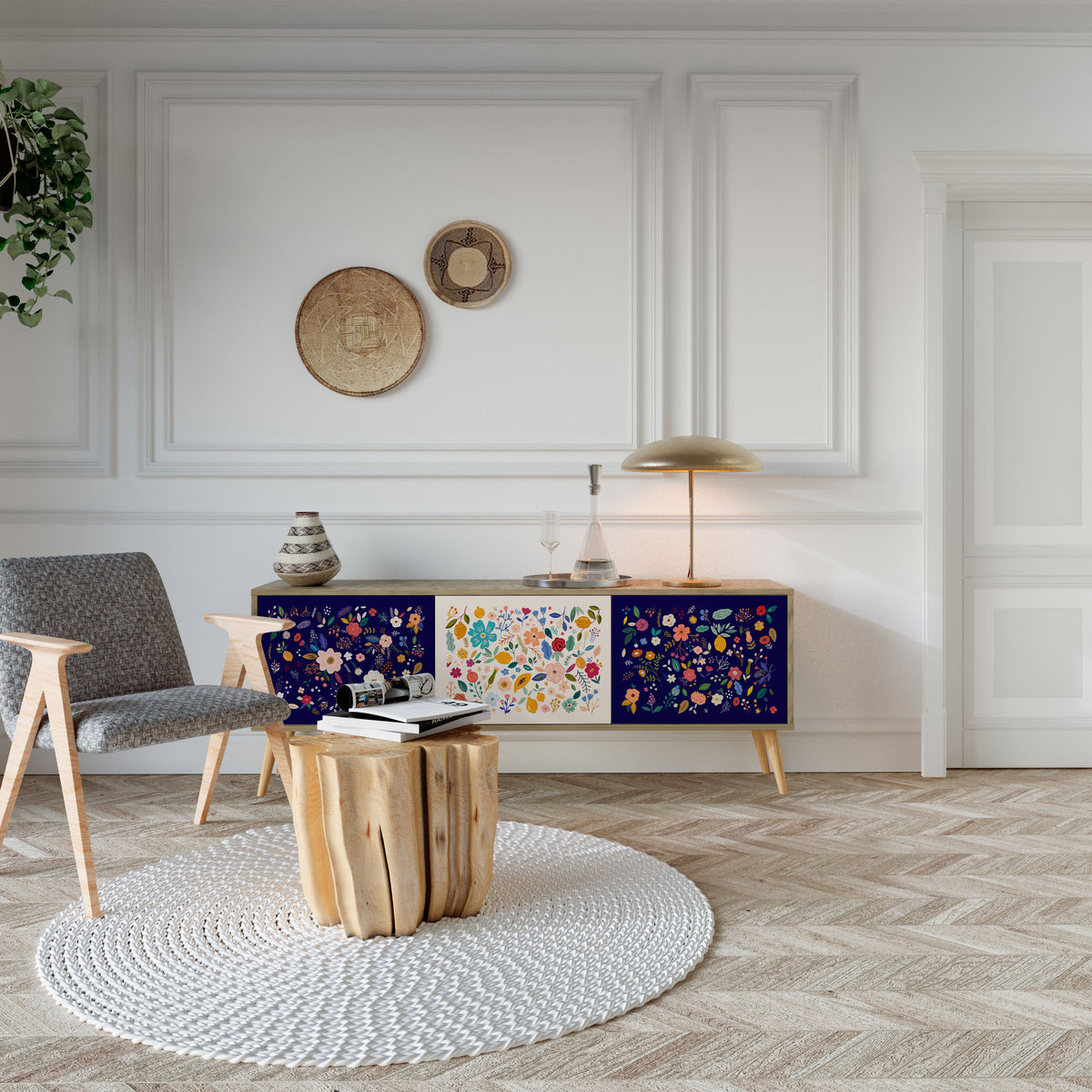 FLORAL COMBINATION Έπιπλο τηλεόρασης 3-θυρών