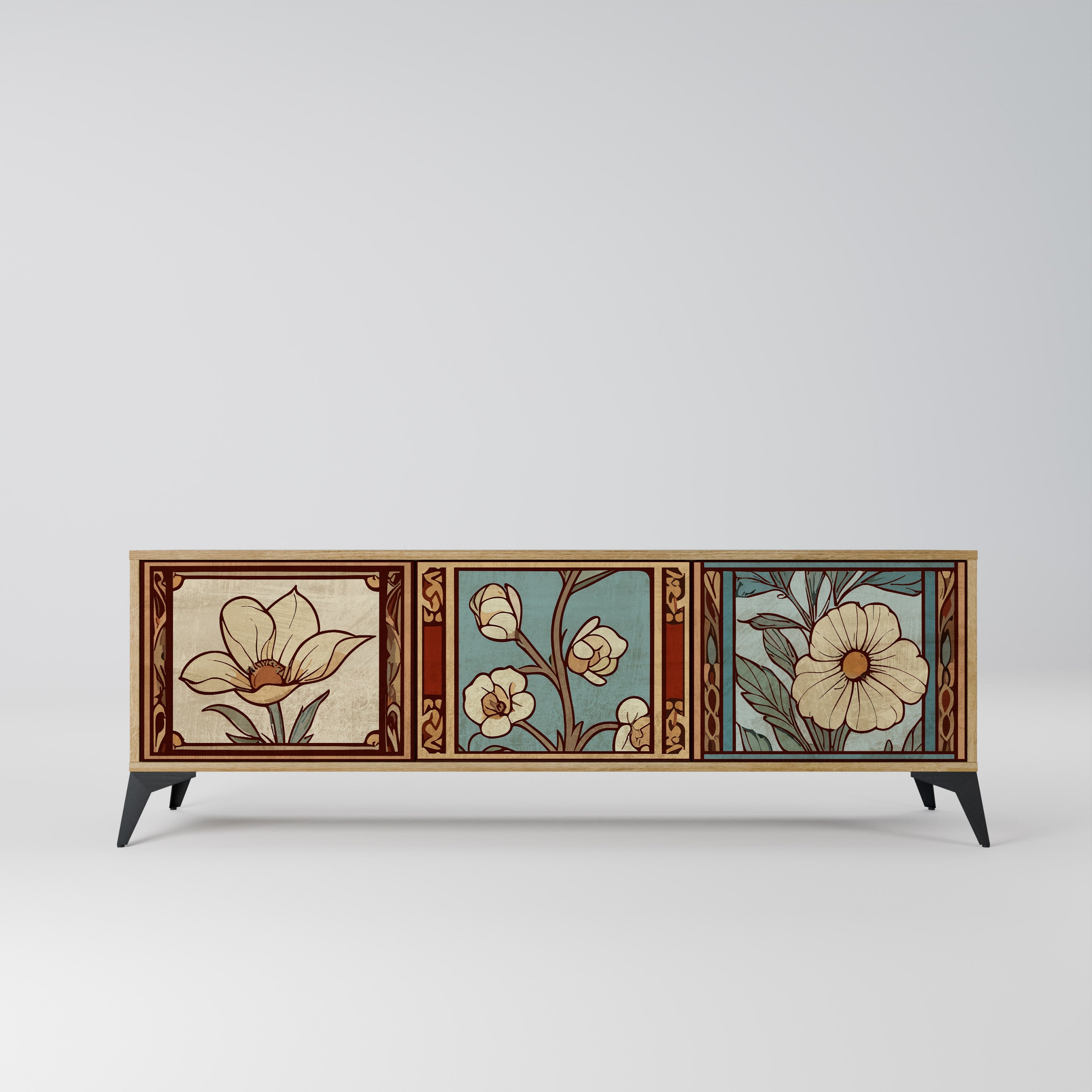 TIMELESS FLORA Τρίθυρη βάση τηλεόρασης σε όψη δρυός