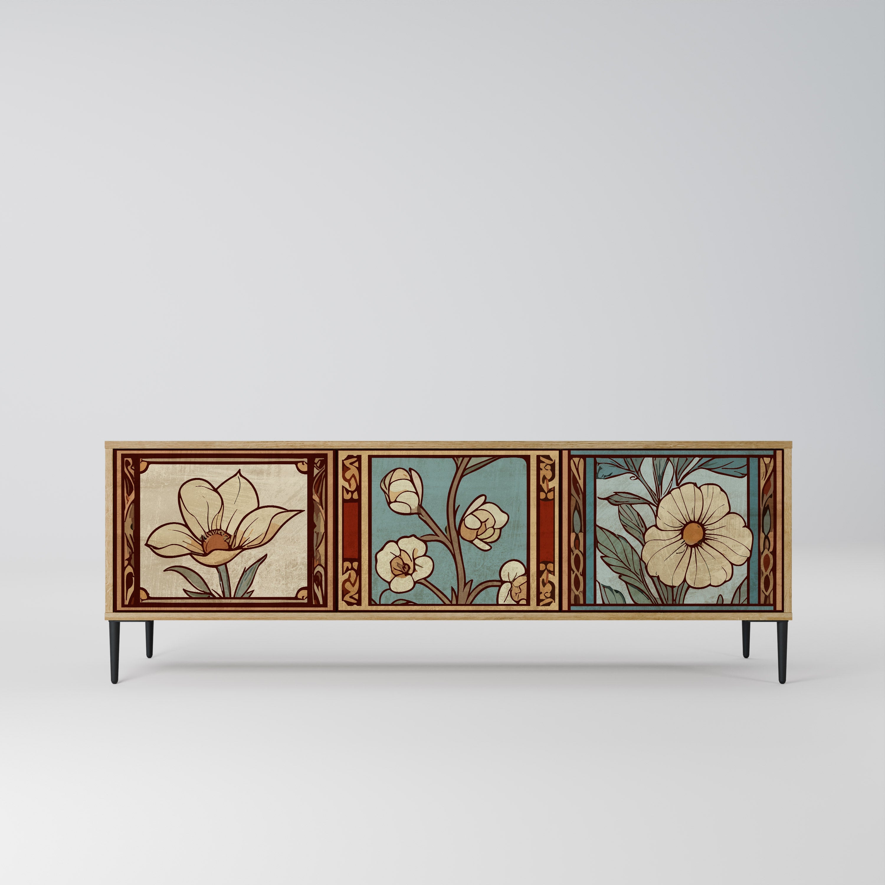 TIMELESS FLORA Τρίθυρη βάση τηλεόρασης σε όψη δρυός