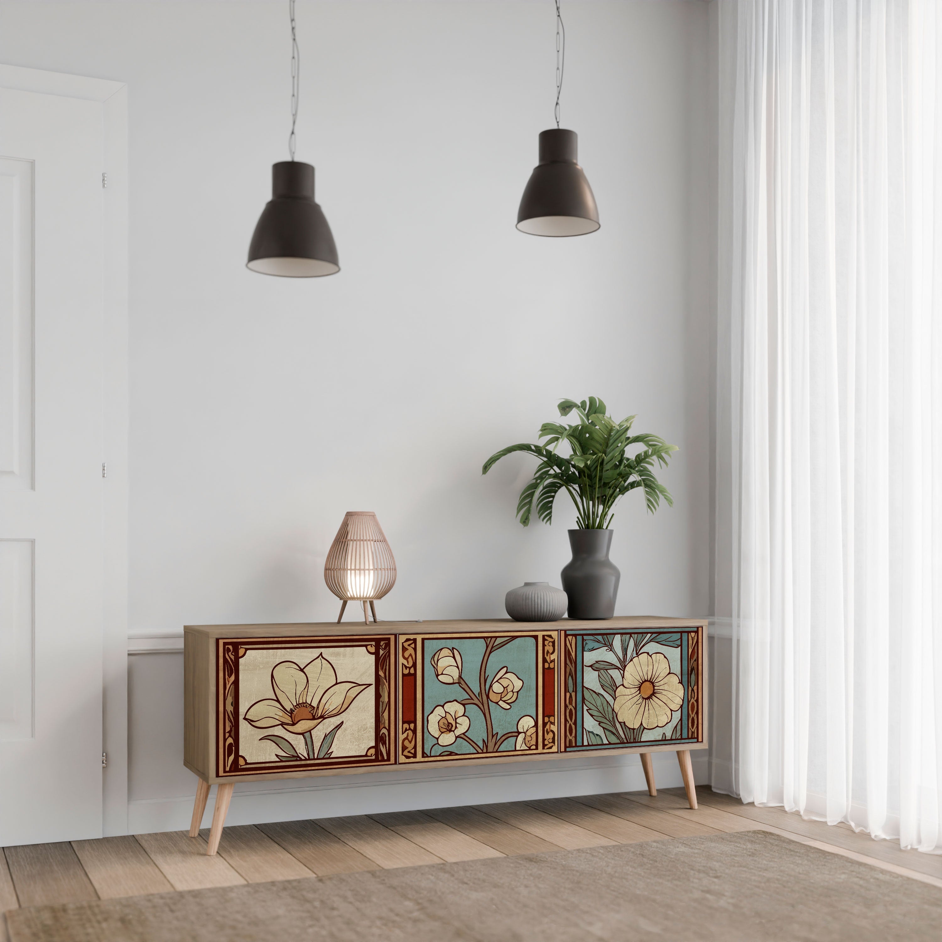 TIMELESS FLORA Τρίθυρη βάση τηλεόρασης σε όψη δρυός