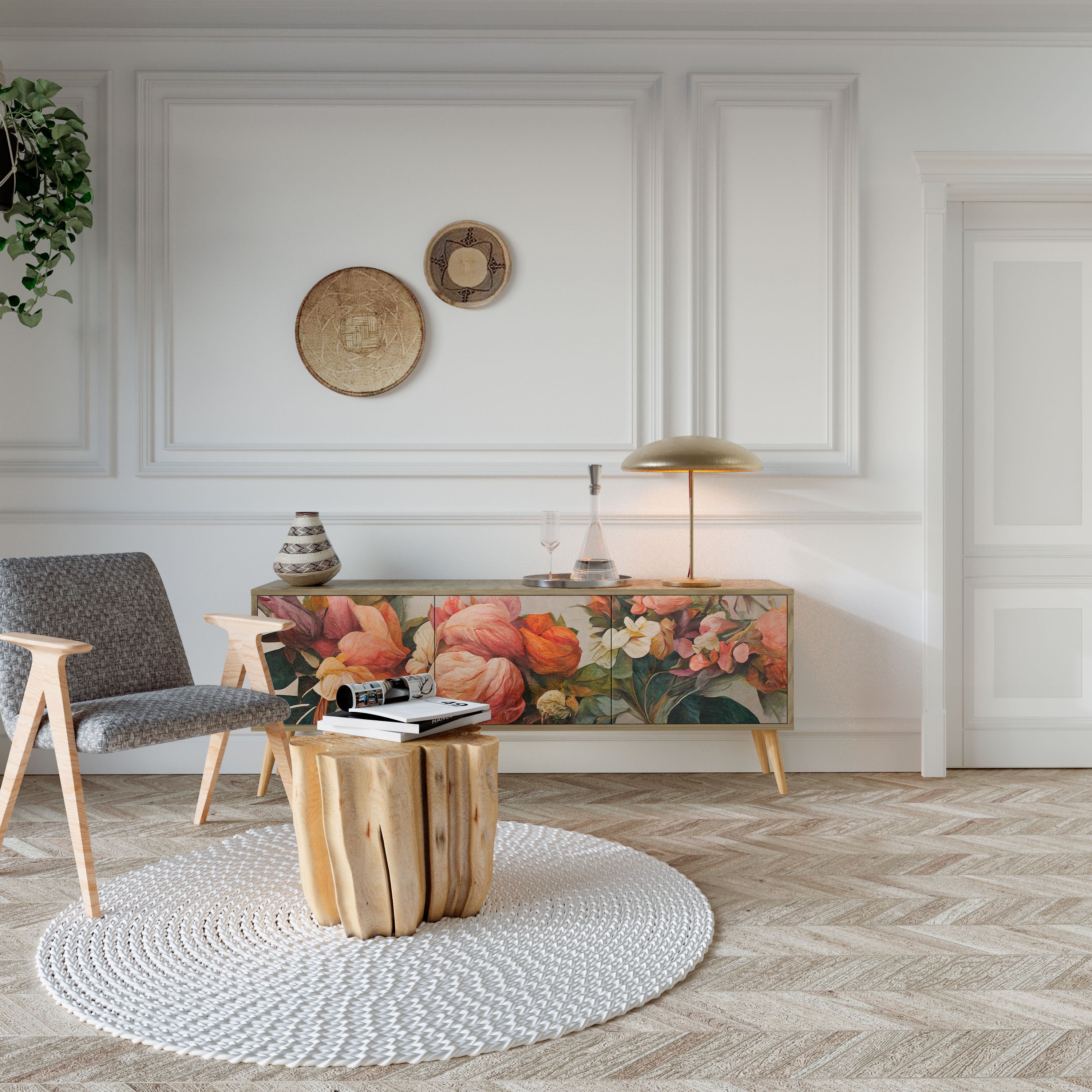 Βάση τηλεόρασης STYLISH BEAUTY με 3 πόρτες σε όψη δρυός