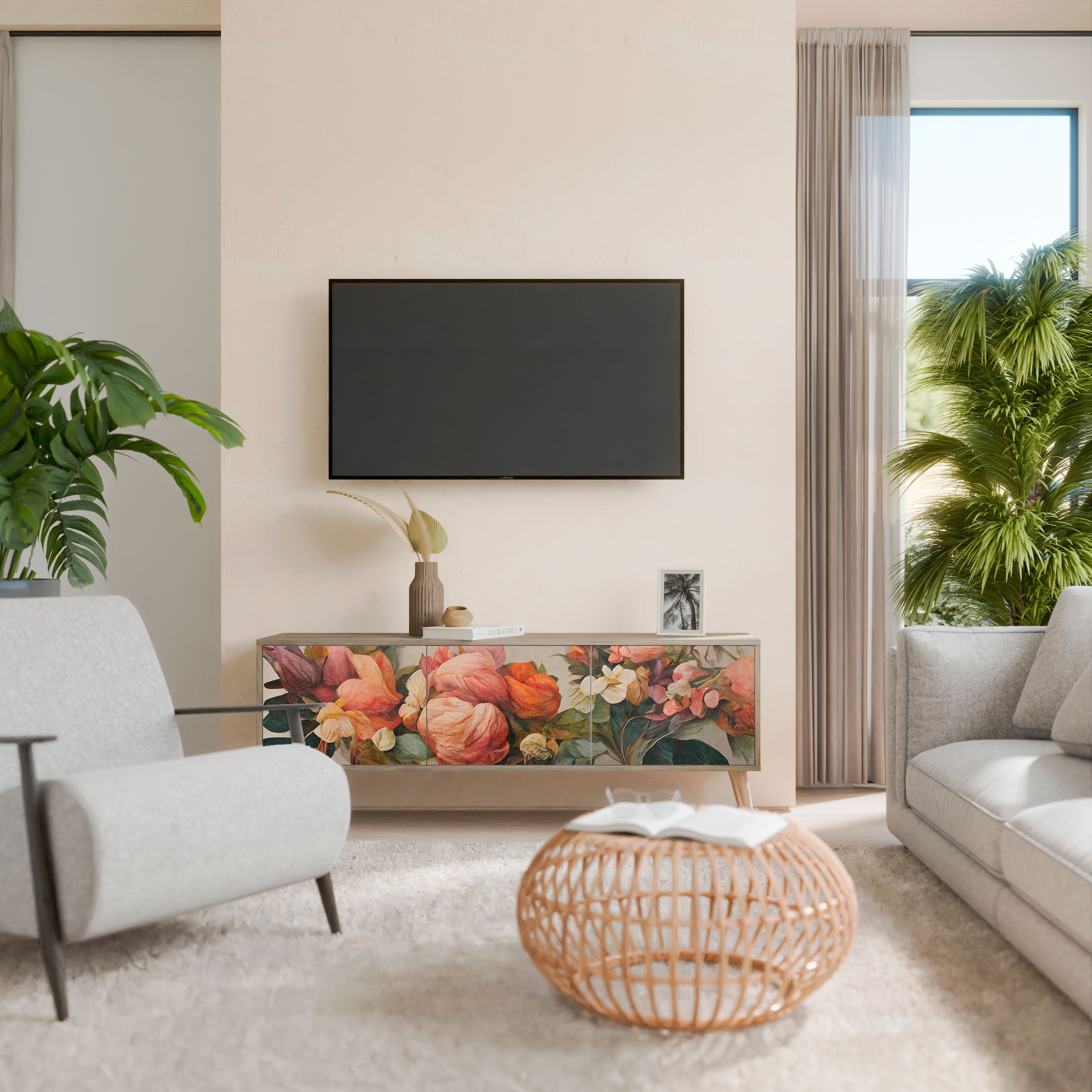 Βάση τηλεόρασης STYLISH BEAUTY με 3 πόρτες σε όψη δρυός