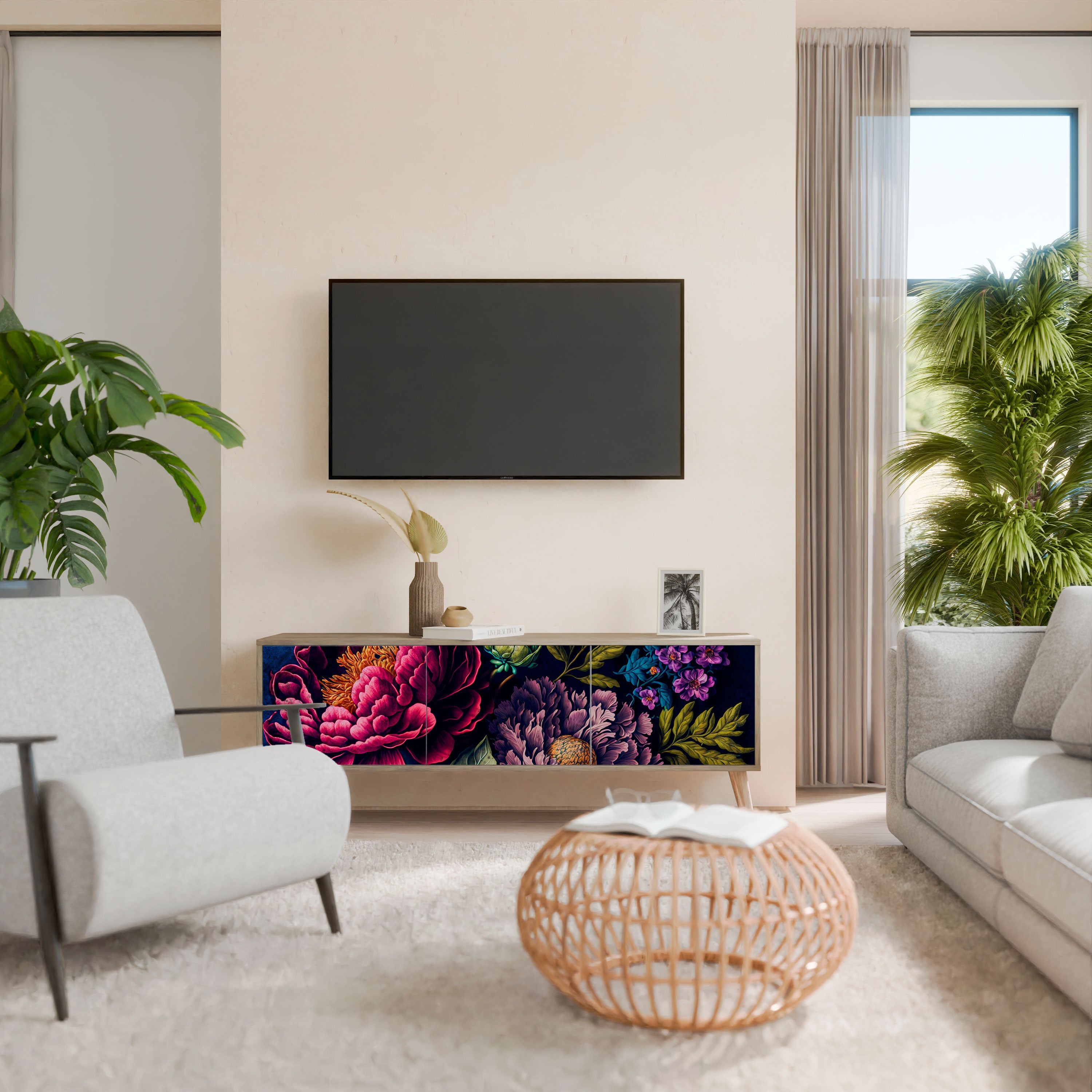 Βάση τηλεόρασης BLOOMING ELEGANCE 3 πορτών σε όψη δρυός