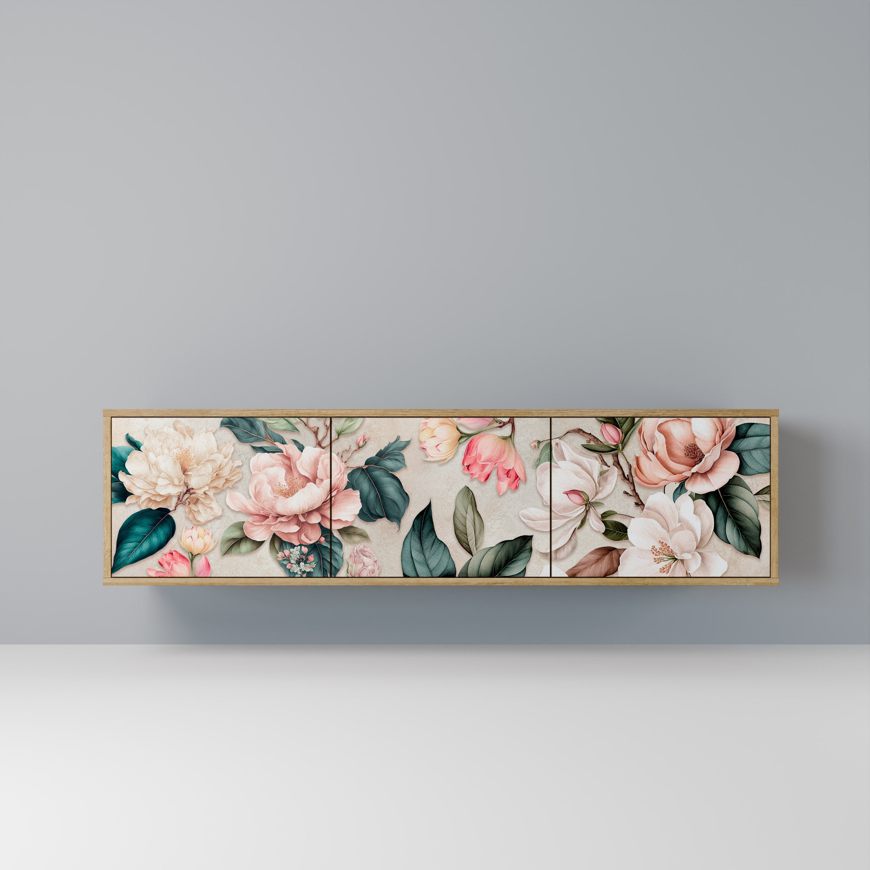 FLORAL GRACE 3θυρη βάση τηλεόρασης σε όψη δρυός
