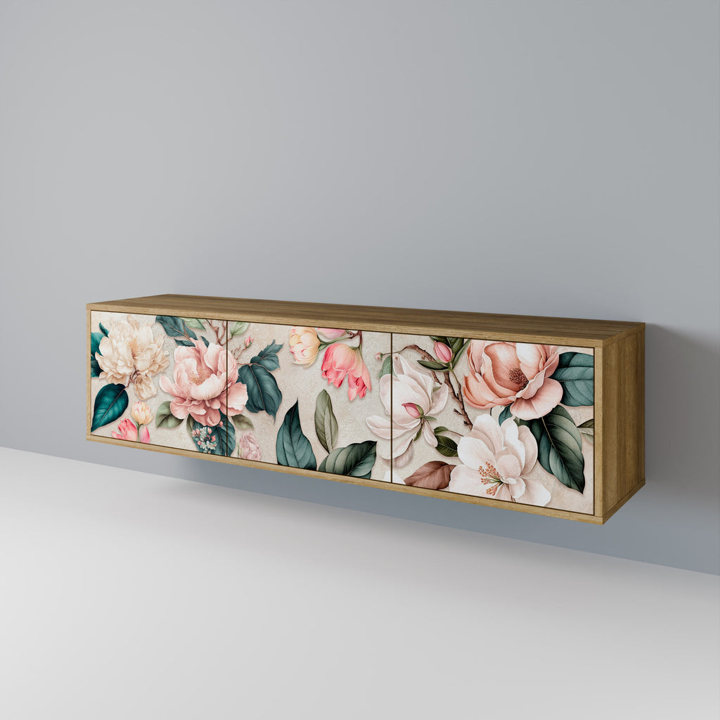 FLORAL GRACE 3θυρη βάση τηλεόρασης σε όψη δρυός