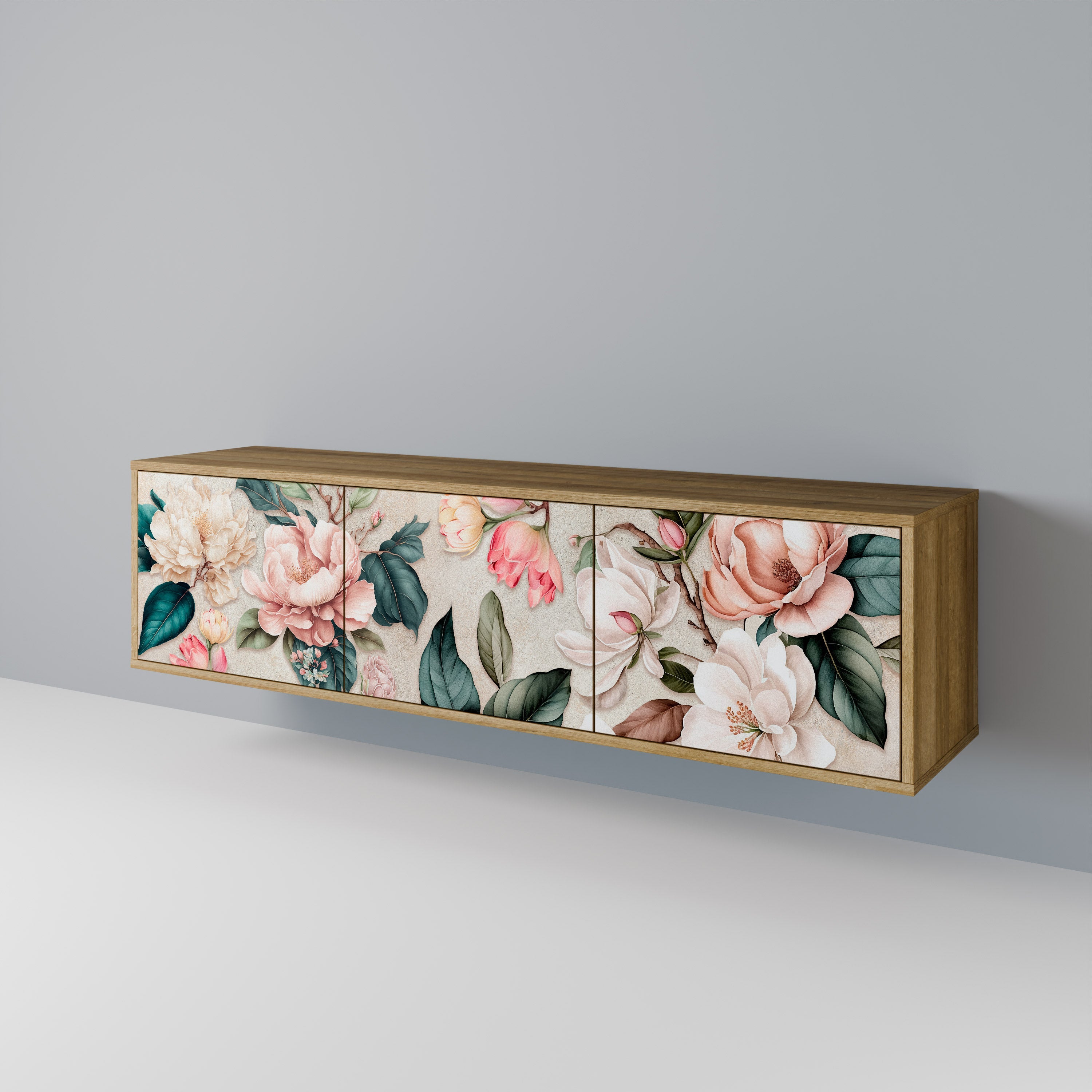 FLORAL GRACE 3θυρη βάση τηλεόρασης σε όψη δρυός