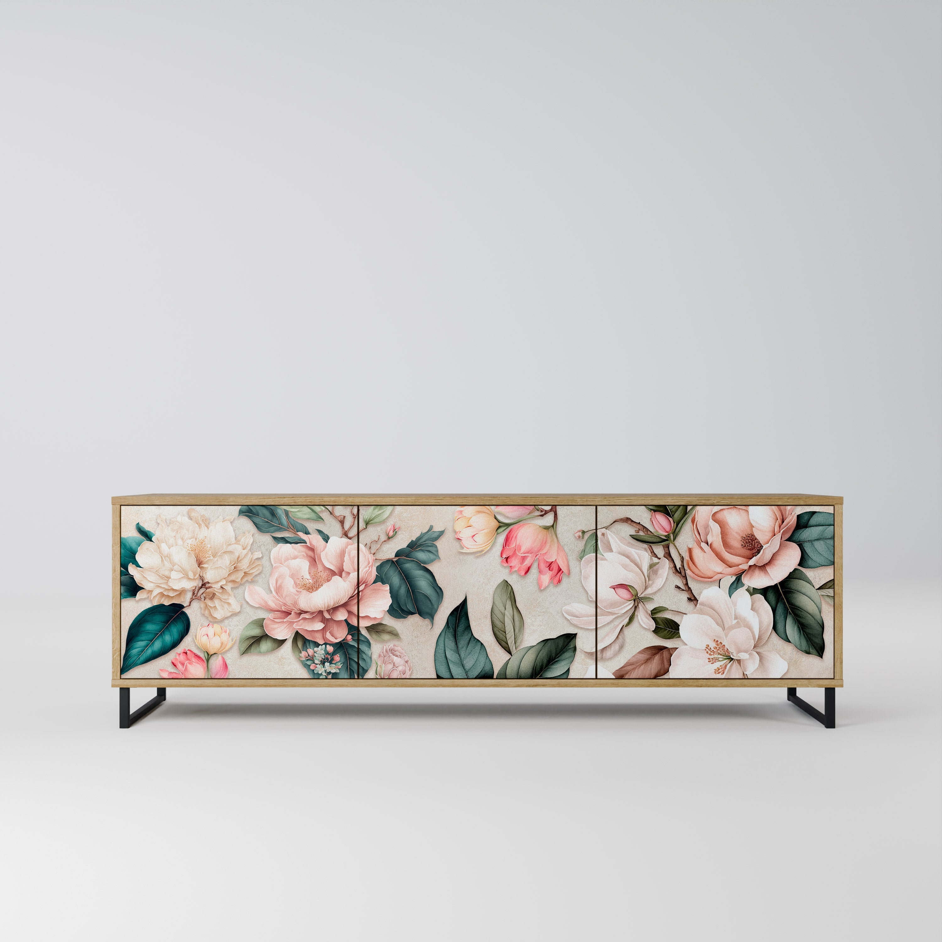 FLORAL GRACE 3θυρη βάση τηλεόρασης σε όψη δρυός