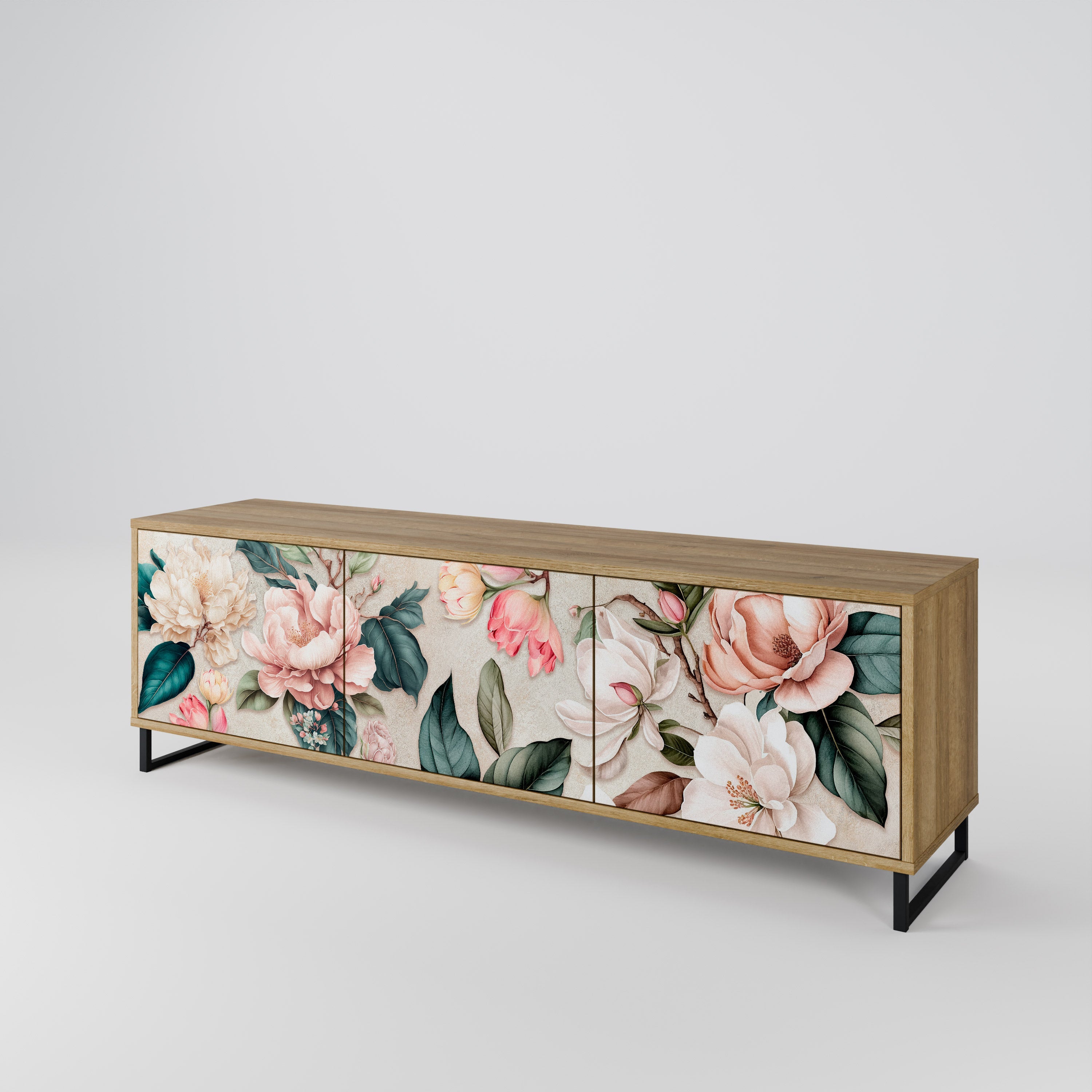 FLORAL GRACE 3θυρη βάση τηλεόρασης σε όψη δρυός