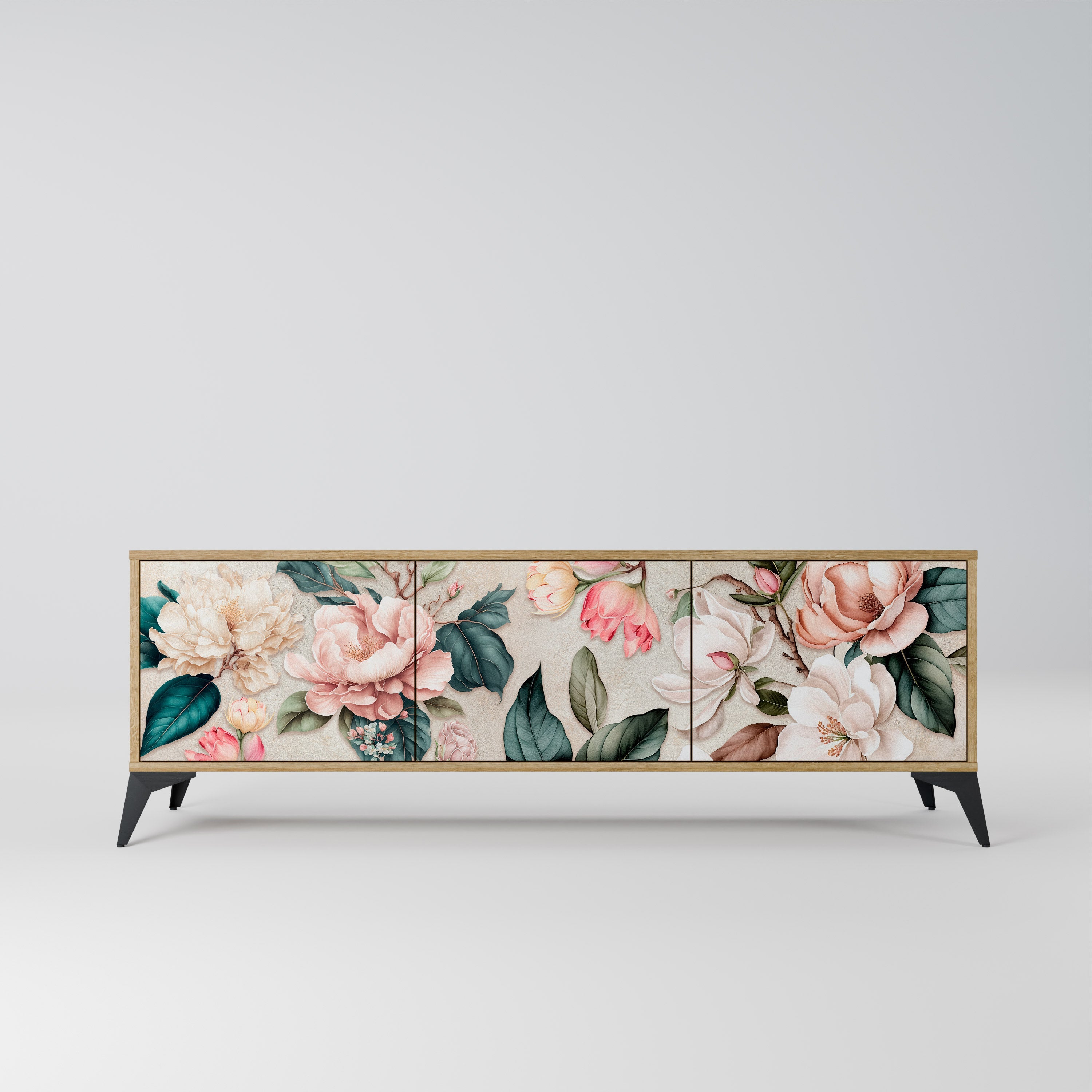 FLORAL GRACE 3θυρη βάση τηλεόρασης σε όψη δρυός