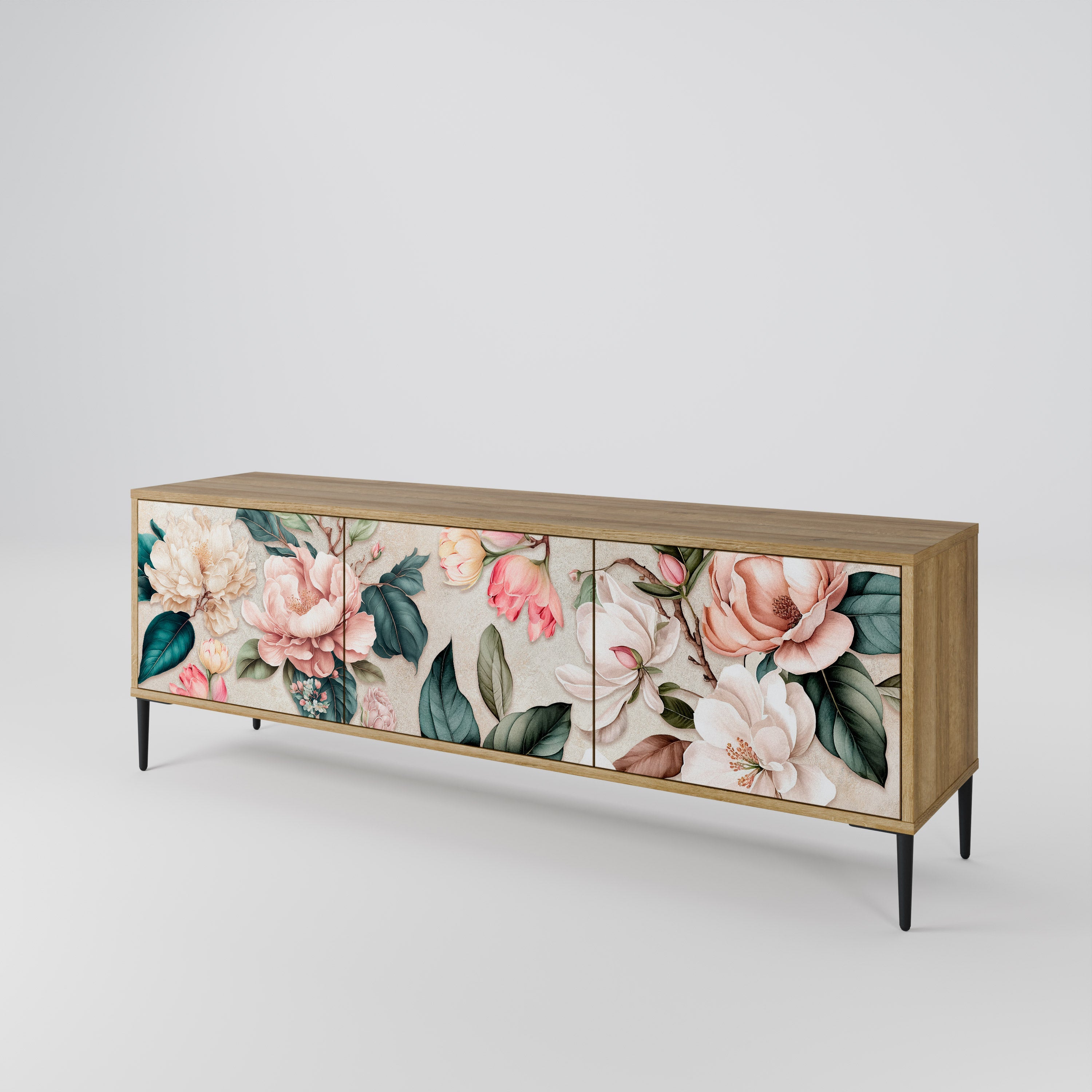 FLORAL GRACE 3θυρη βάση τηλεόρασης σε όψη δρυός