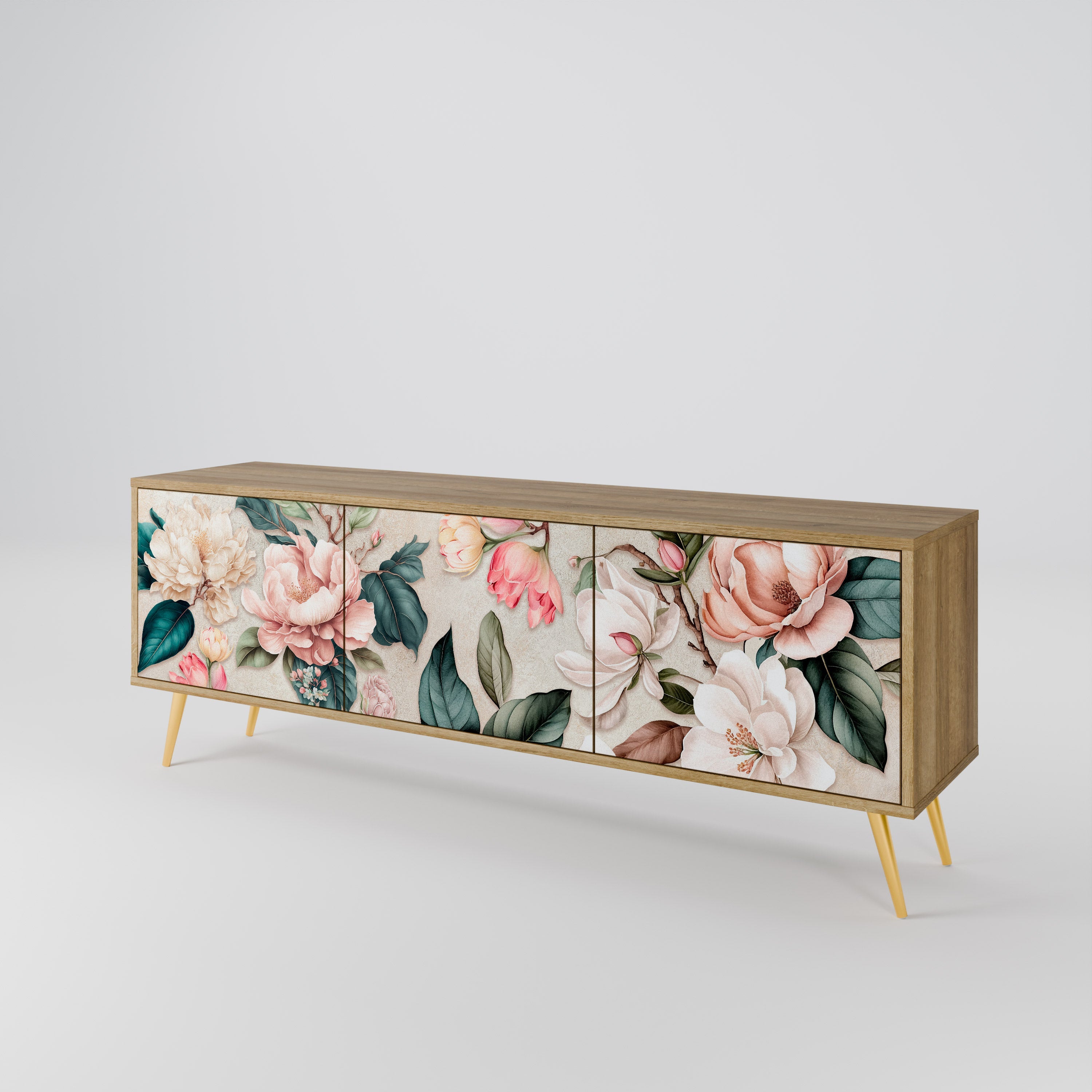 FLORAL GRACE 3θυρη βάση τηλεόρασης σε όψη δρυός