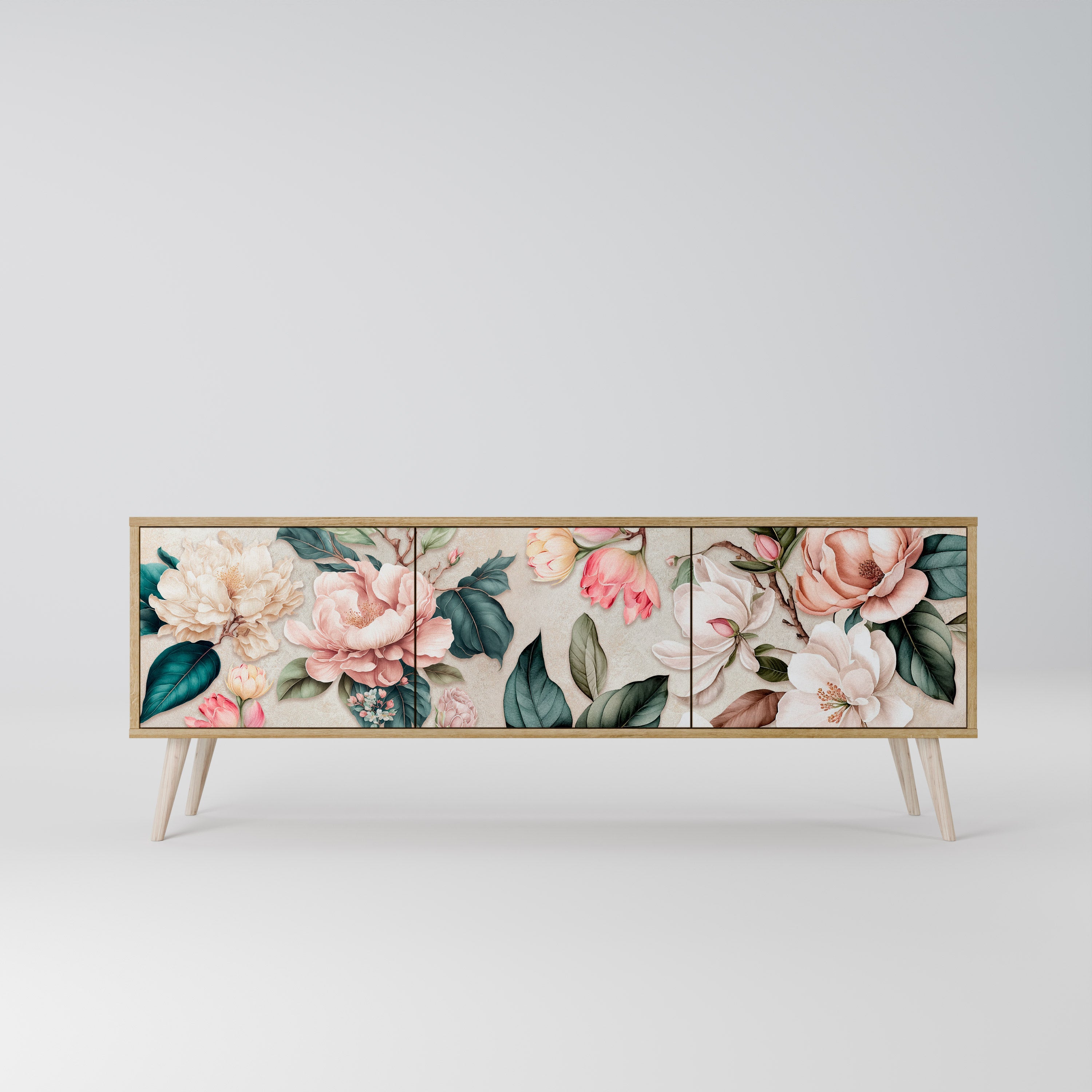 FLORAL GRACE 3θυρη βάση τηλεόρασης σε όψη δρυός