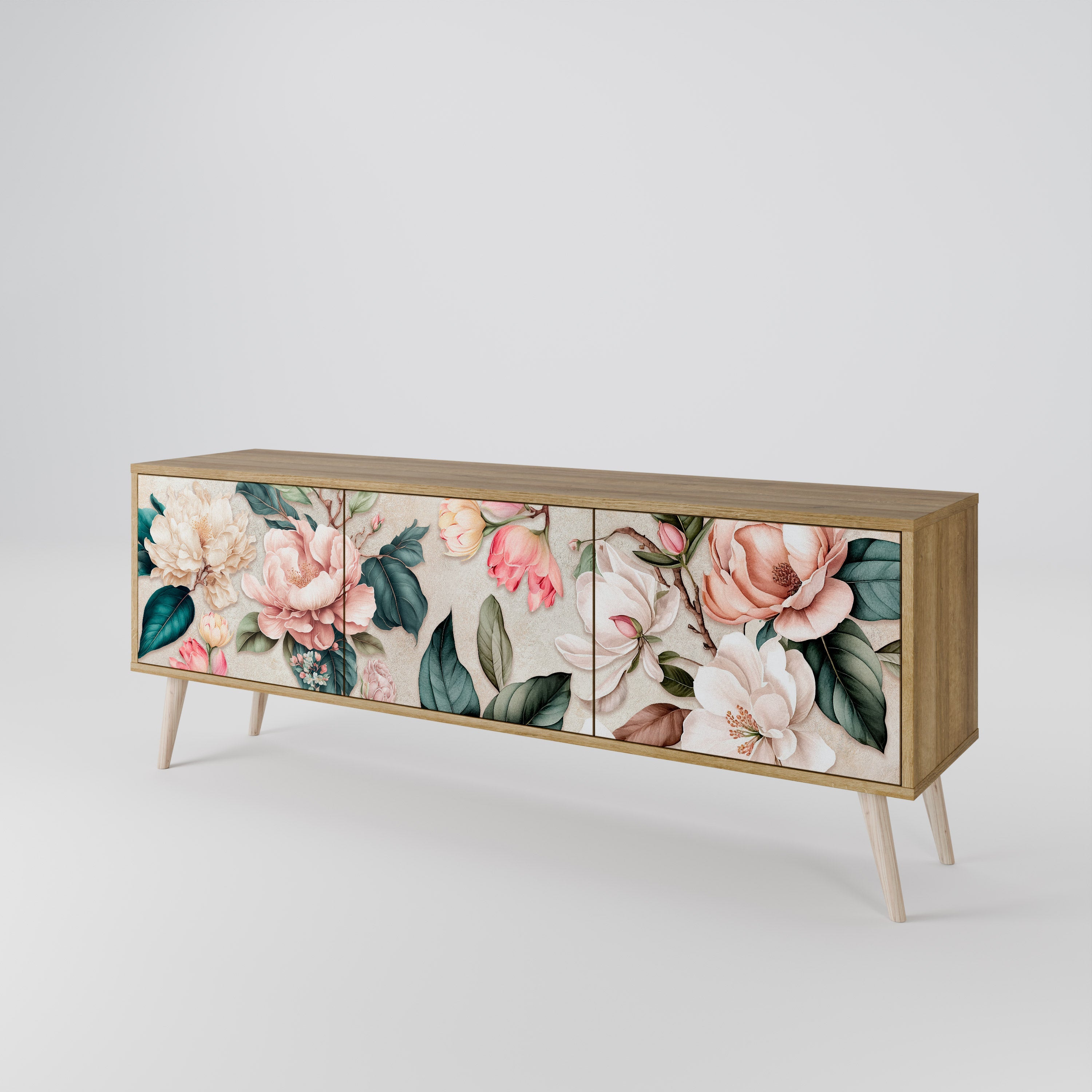 FLORAL GRACE 3θυρη βάση τηλεόρασης σε όψη δρυός