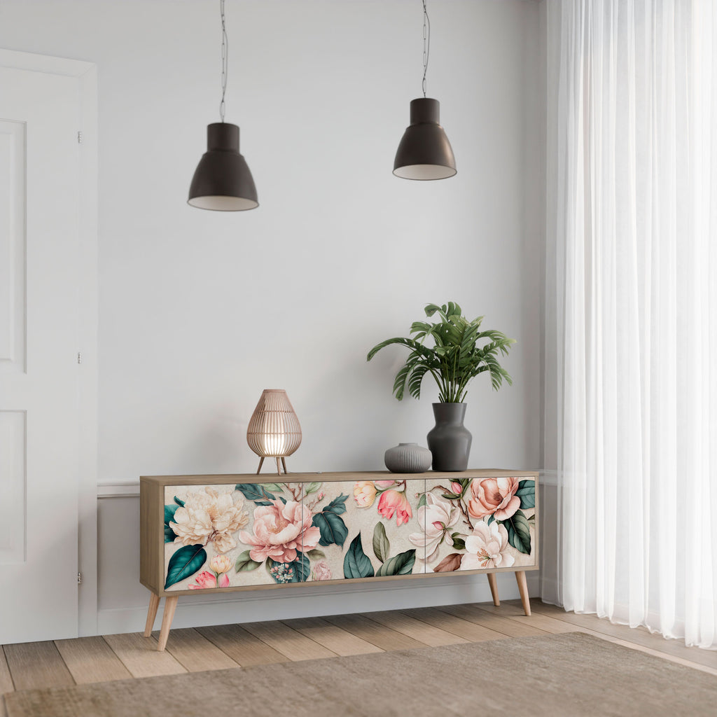 FLORAL GRACE 3θυρη βάση τηλεόρασης σε όψη δρυός
