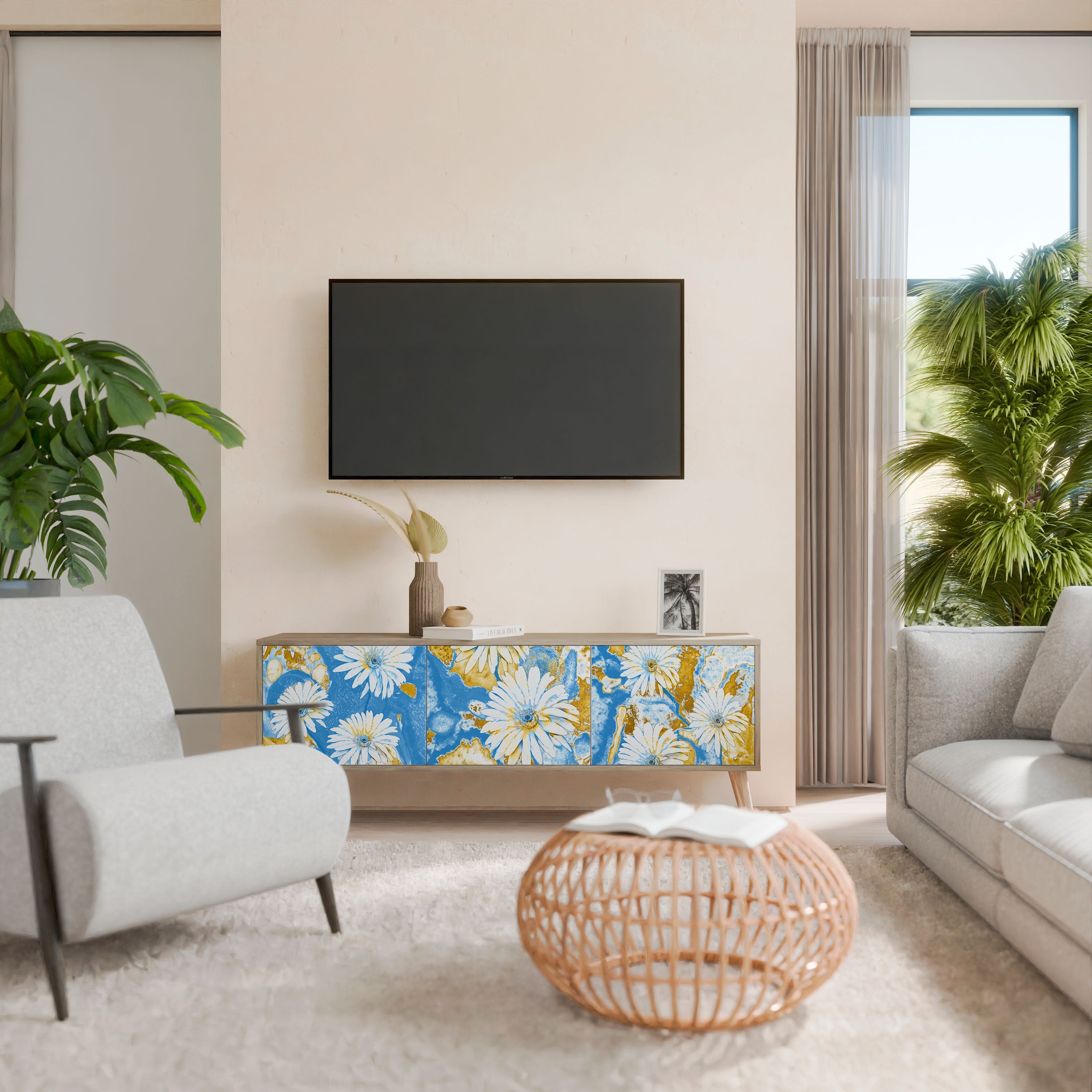 Βάση τηλεόρασης DAISY LUXE με 3 πόρτες σε όψη δρυός