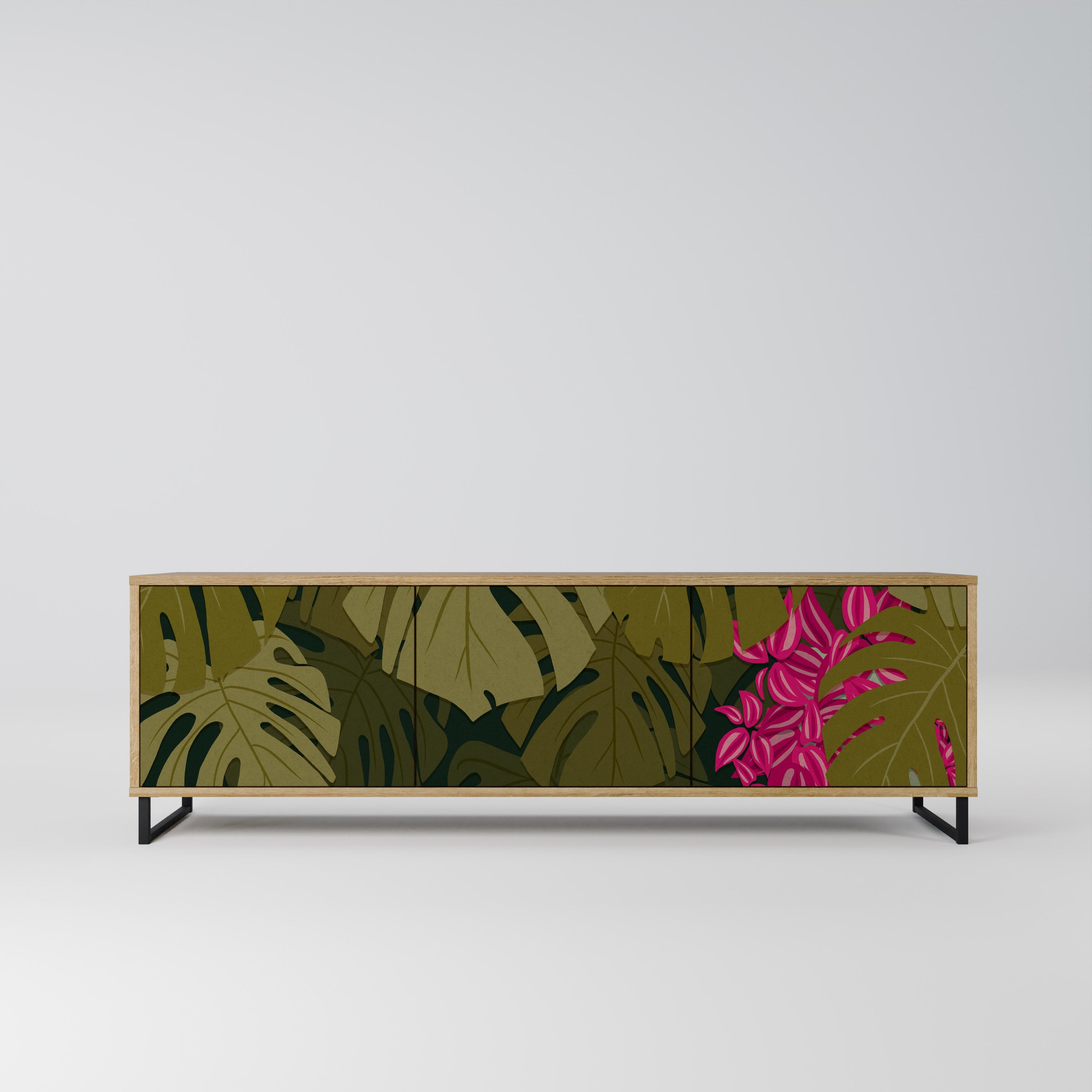 Βάση τηλεόρασης TROPICAL BEAUTY με 3 πόρτες σε όψη δρυός
