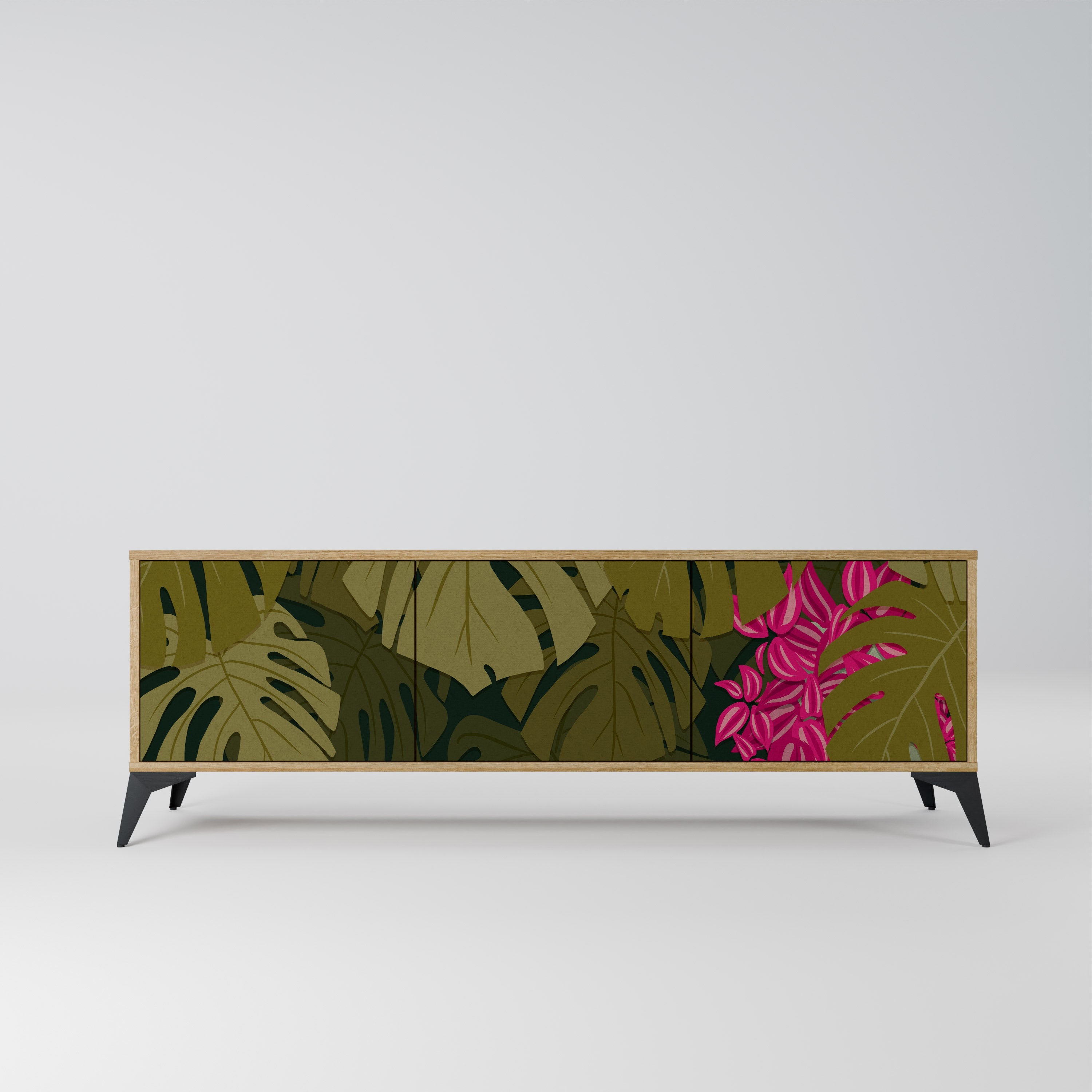 Βάση τηλεόρασης TROPICAL BEAUTY με 3 πόρτες σε όψη δρυός