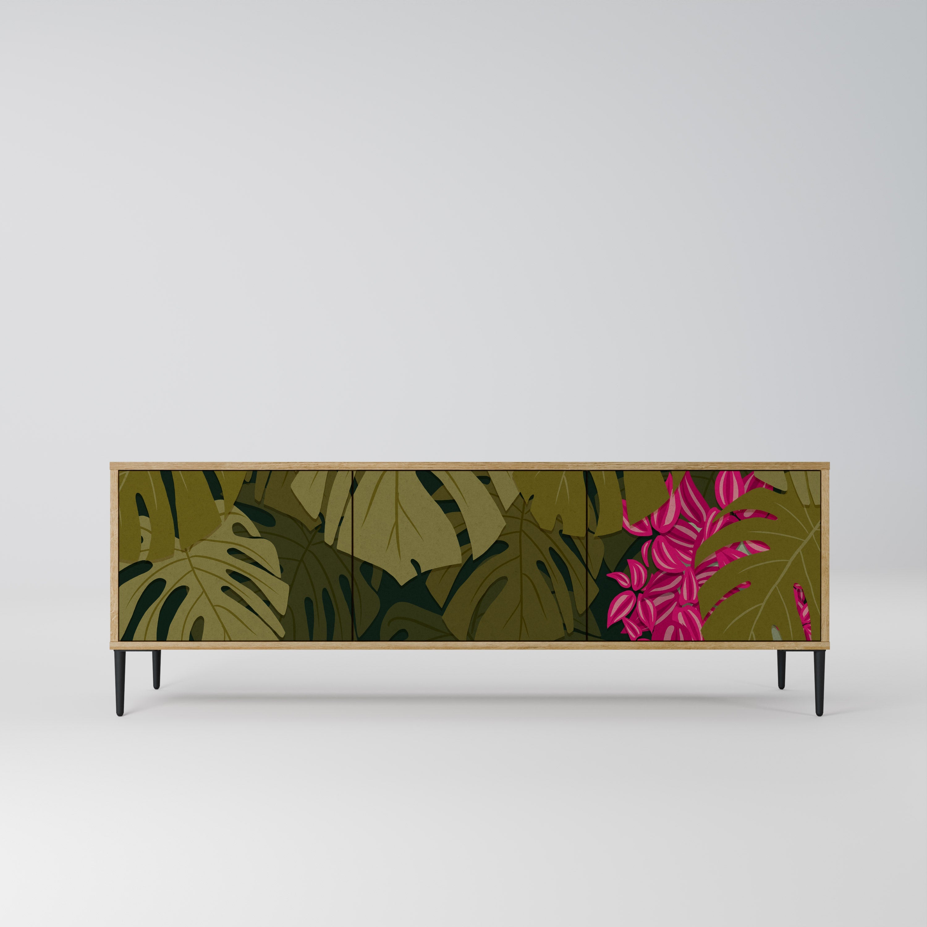 Βάση τηλεόρασης TROPICAL BEAUTY με 3 πόρτες σε όψη δρυός