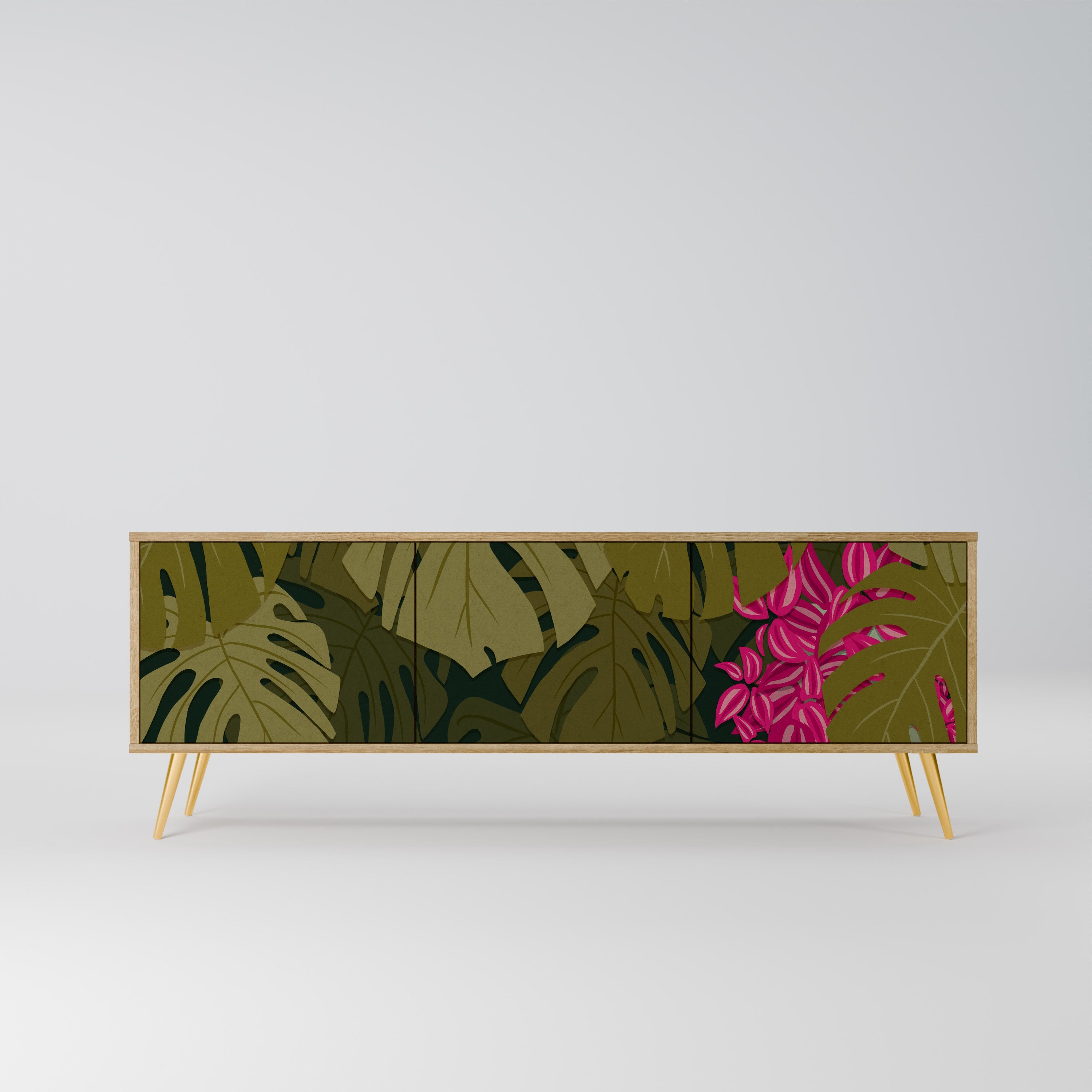Βάση τηλεόρασης TROPICAL BEAUTY με 3 πόρτες σε όψη δρυός