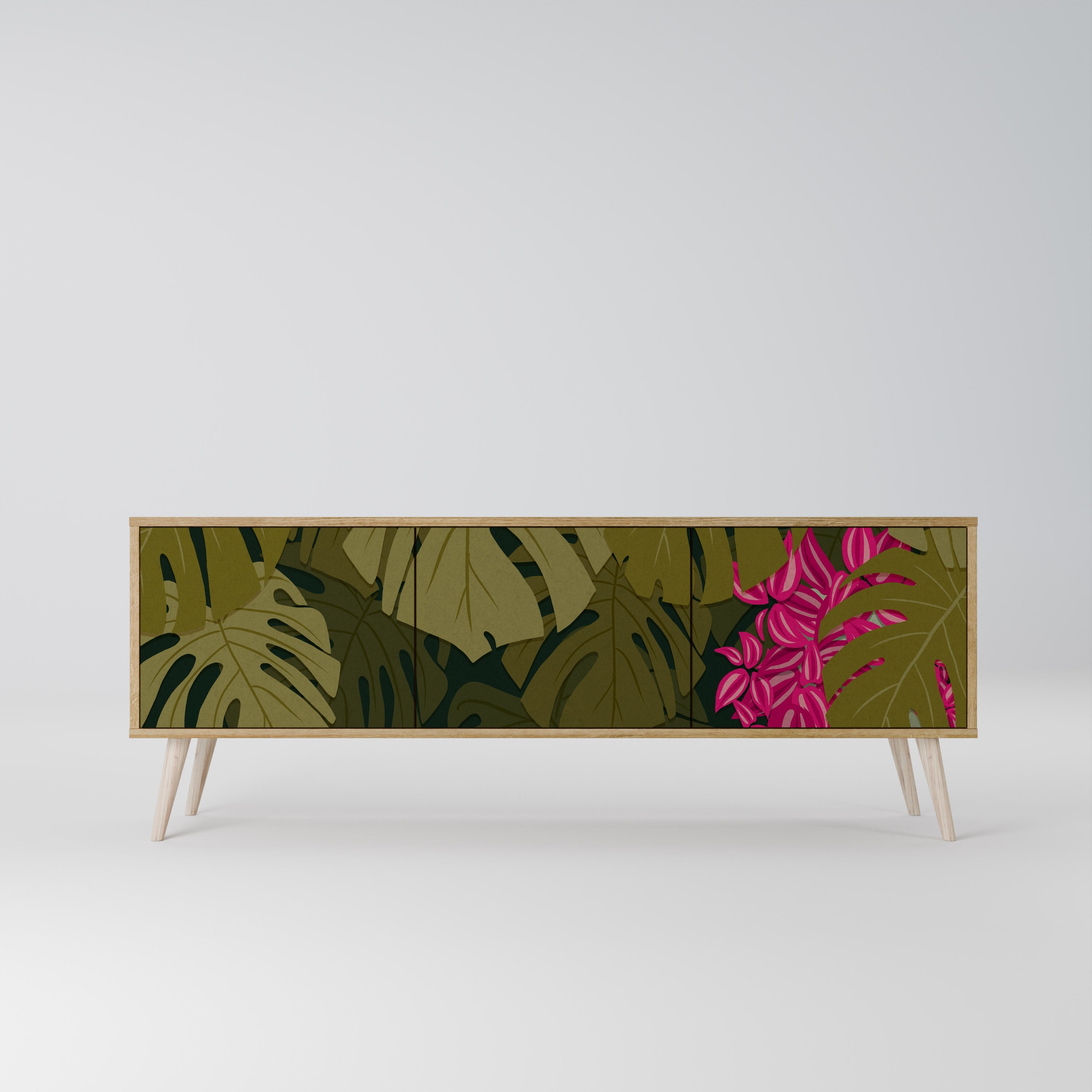 Βάση τηλεόρασης TROPICAL BEAUTY με 3 πόρτες σε όψη δρυός