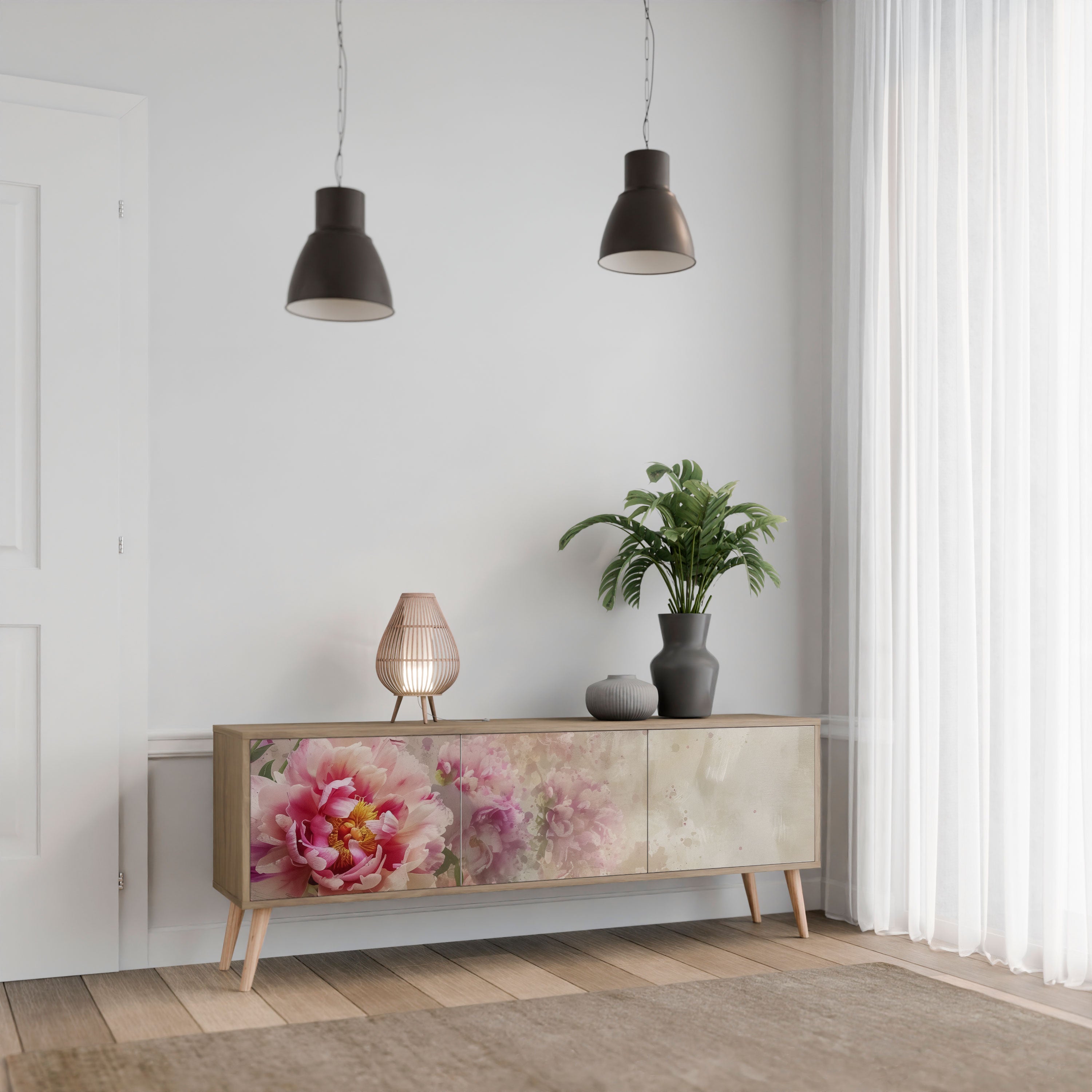 PEONY WHISPER Τριθέσια βάση τηλεόρασης σε όψη δρυός