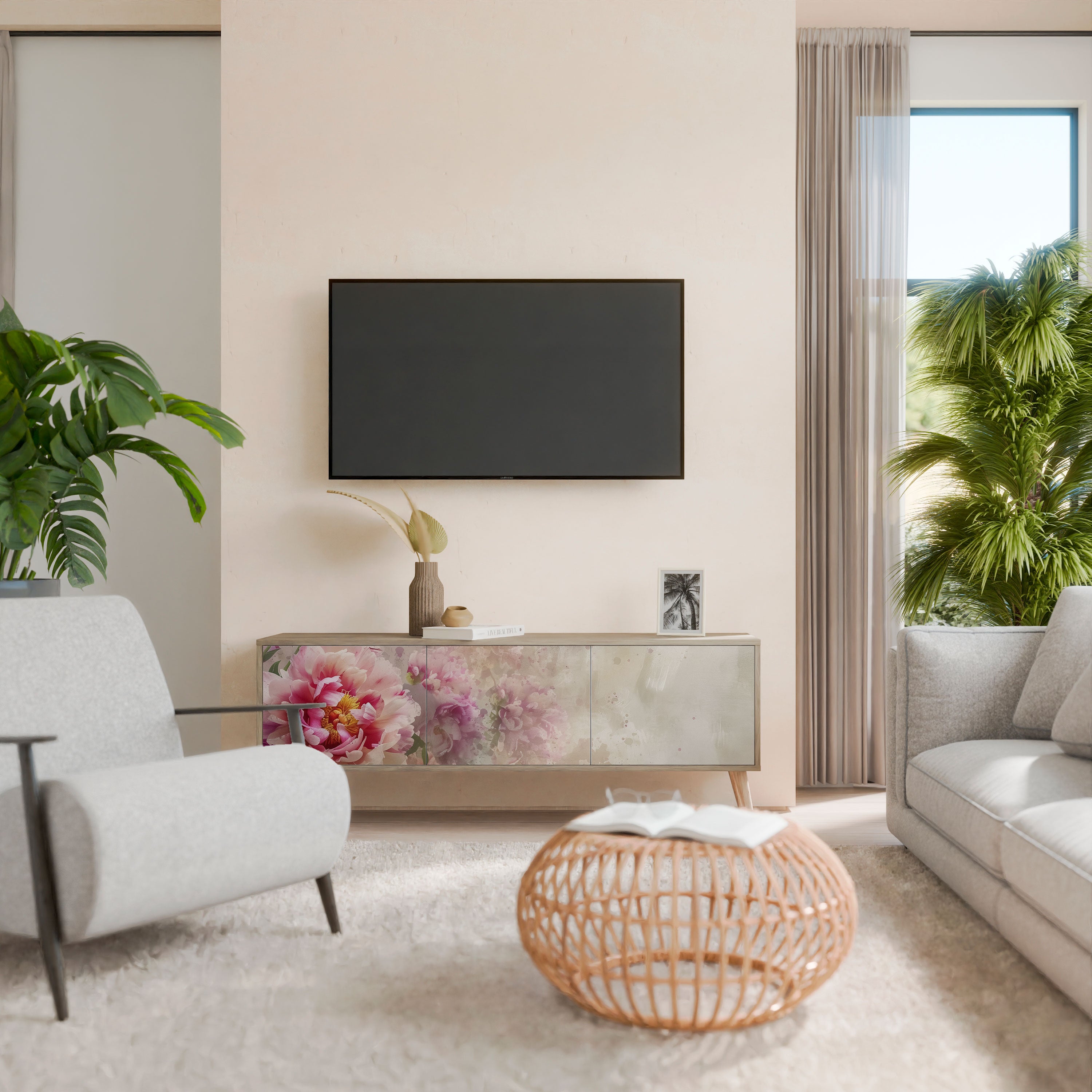 PEONY WHISPER Τριθέσια βάση τηλεόρασης σε όψη δρυός