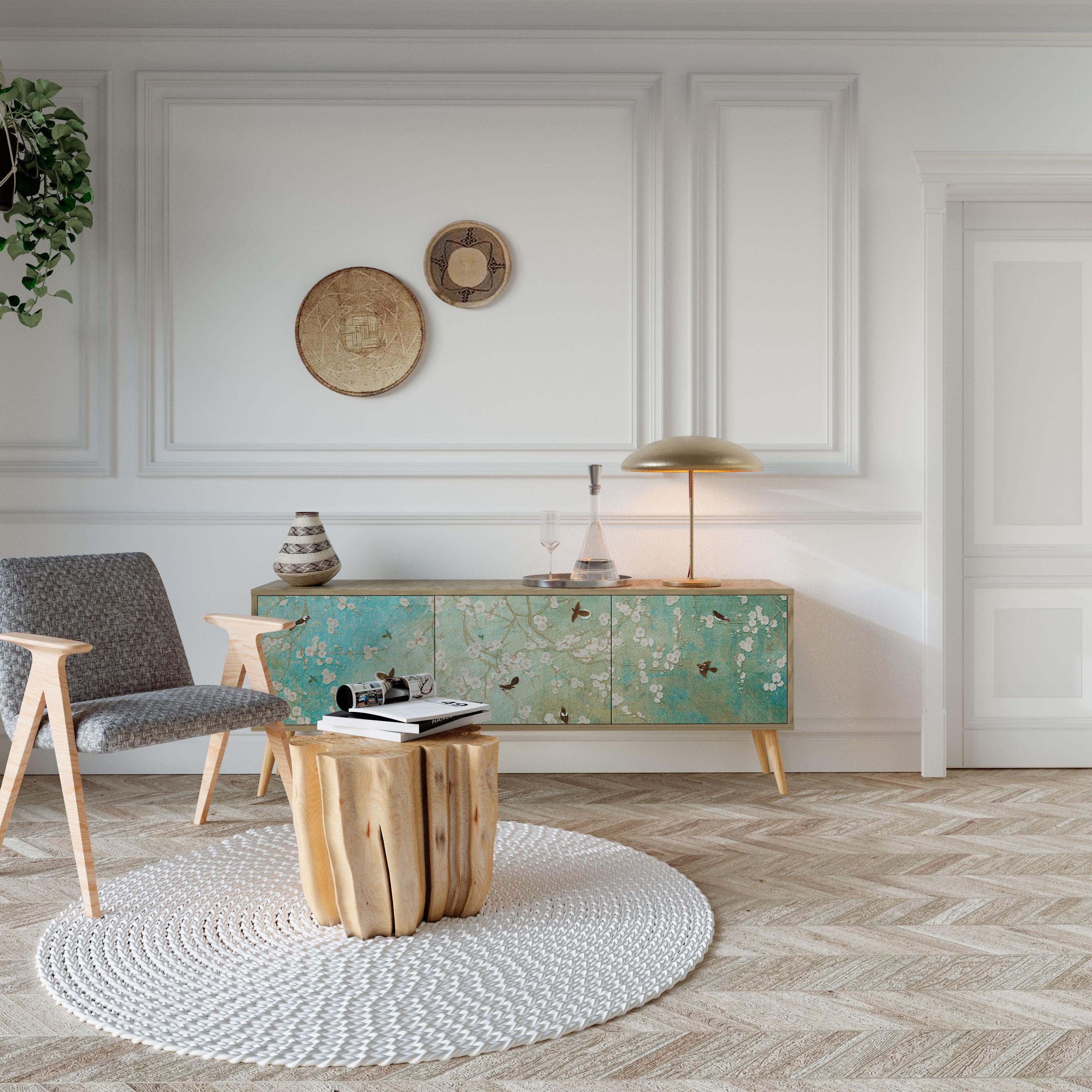 Βάση τηλεόρασης BLOOMING CHARM με 3 πόρτες σε όψη δρυός
