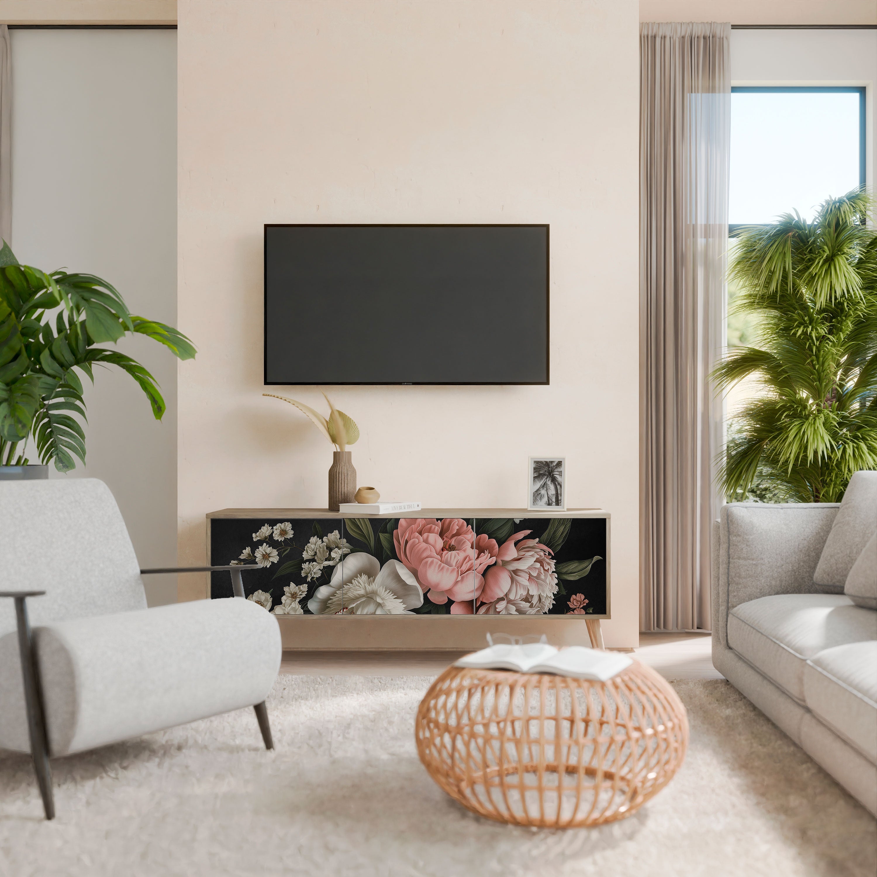 Βάση τηλεόρασης LUSH ELEGANCE με 3 πόρτες σε όψη δρυός