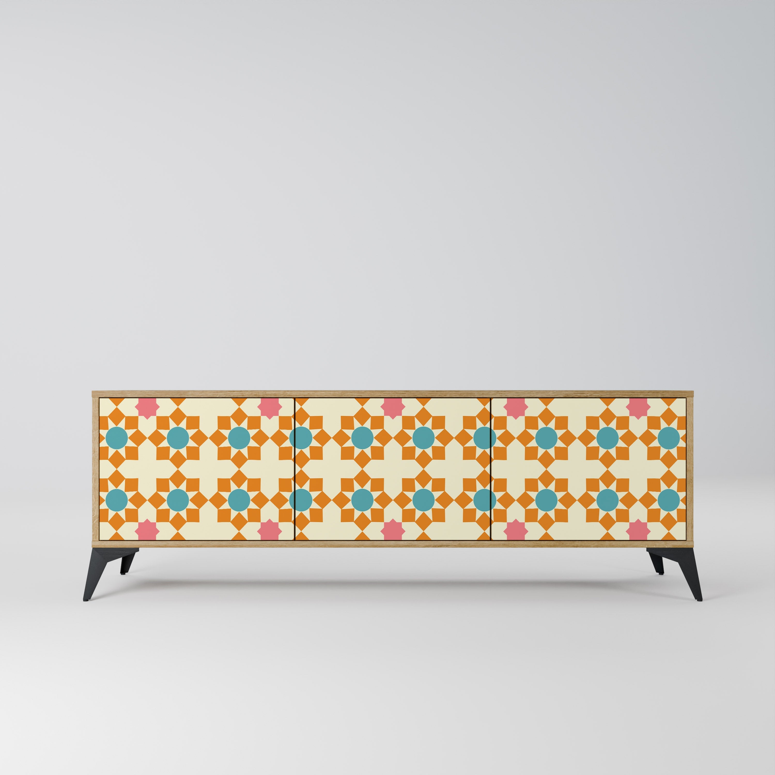 FLORAL DECOR 3-Door TV Stand in Oak Effect
