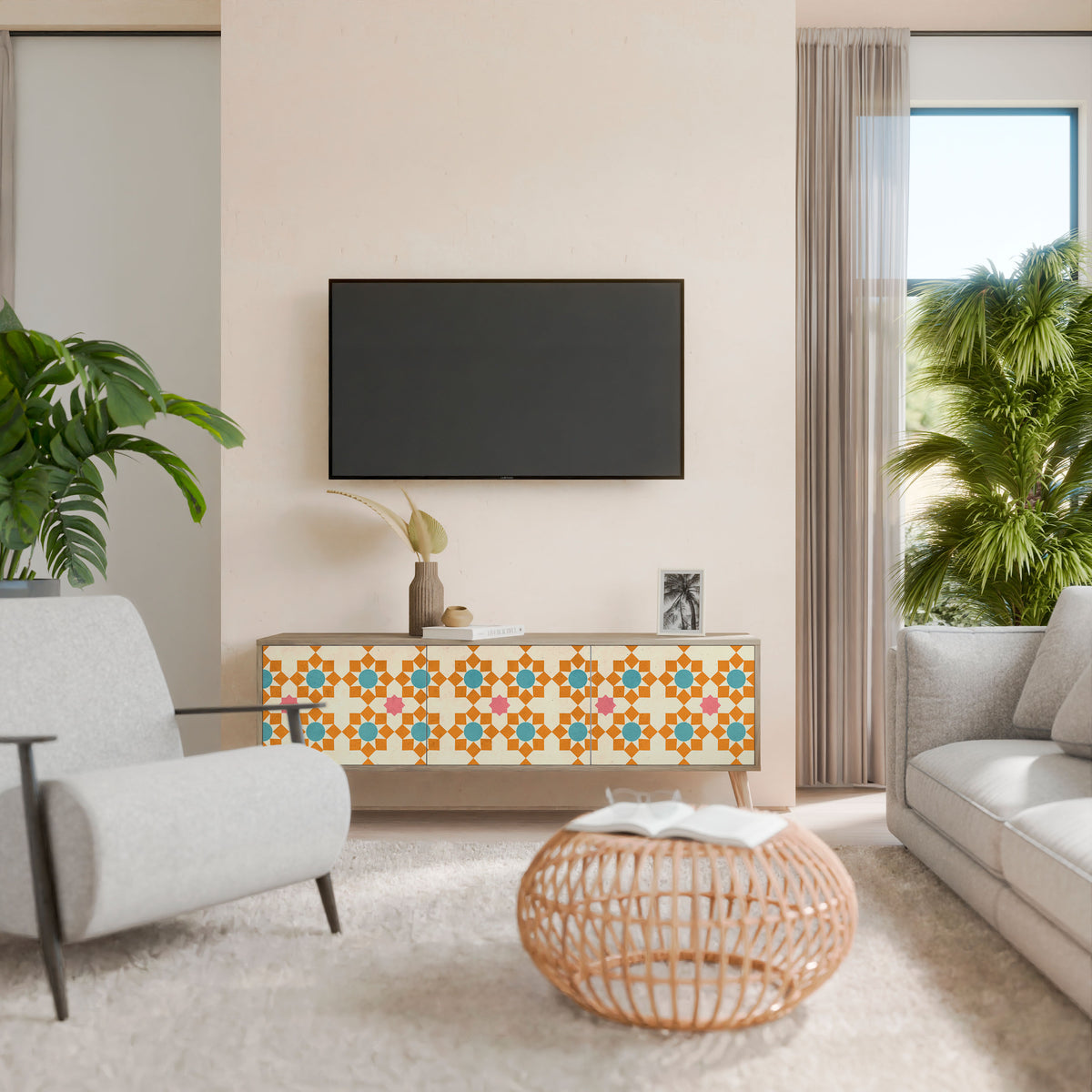FLORAL DECOR Έπιπλο τηλεόρασης 3-θυρών
