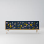 FLOWERS ON NAVY BLUE 3-Door TV Cabinet