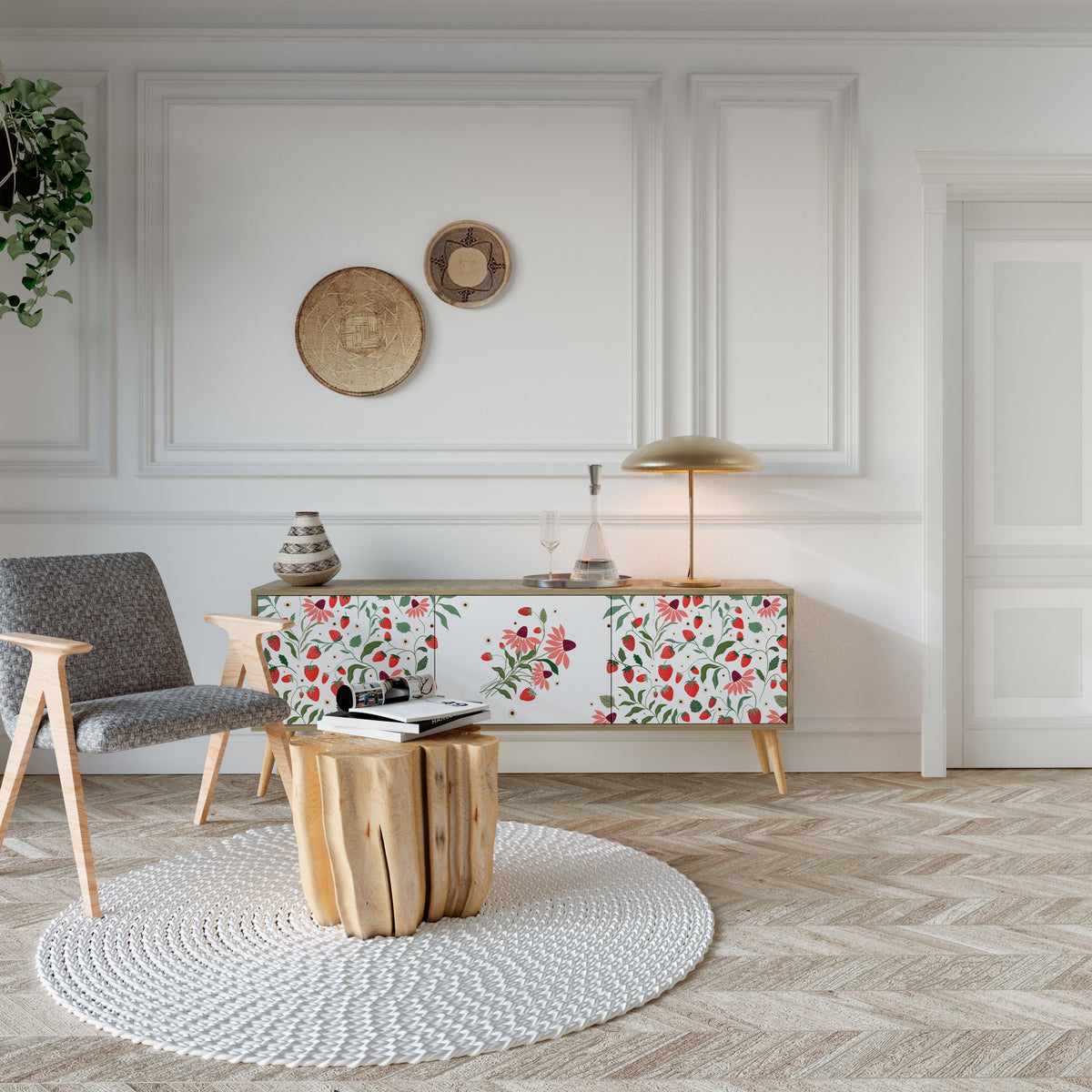 FLOWERS AND STRAWBERRIES Έπιπλο τηλεόρασης 3-θυρών