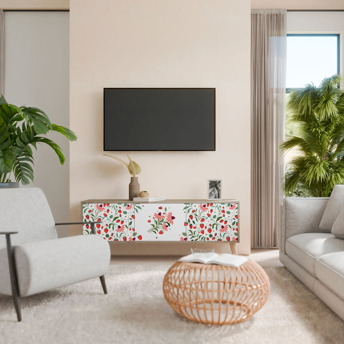 FLOWERS AND STRAWBERRIES Έπιπλο τηλεόρασης 3-θυρών