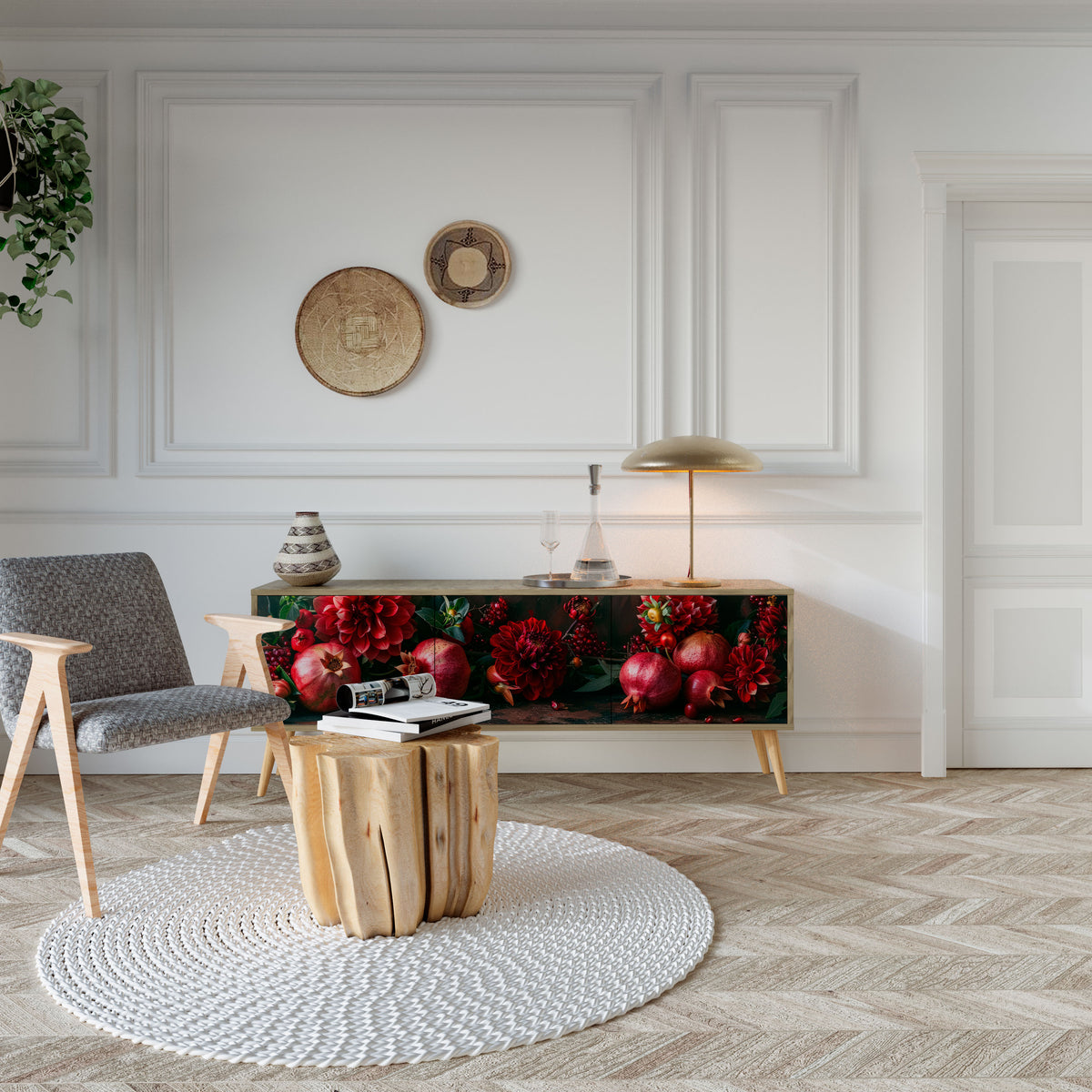 DAHLIAS AND POMEGRANATES Έπιπλο τηλεόρασης 3-θυρών